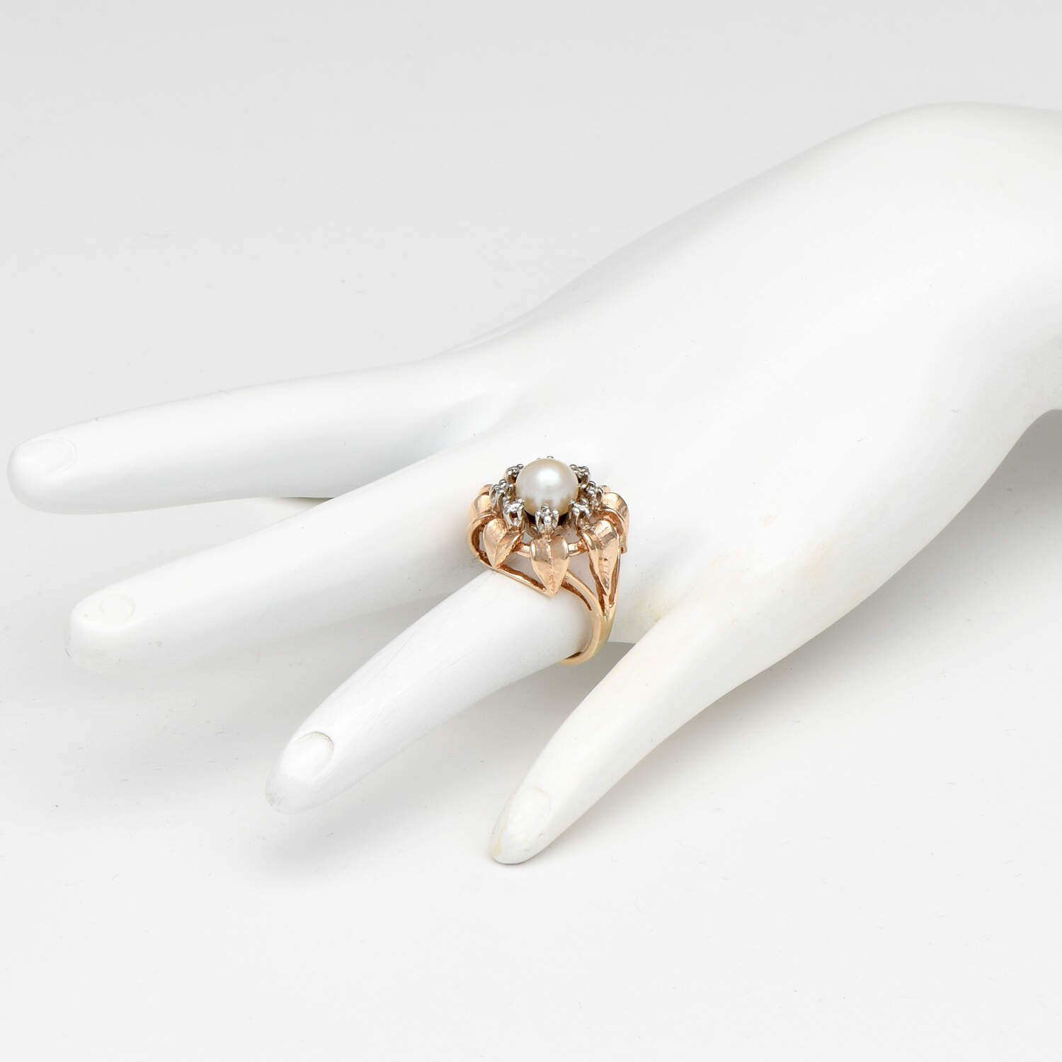 14KY Pearl & Diamond(0.06) Statement Ring-6