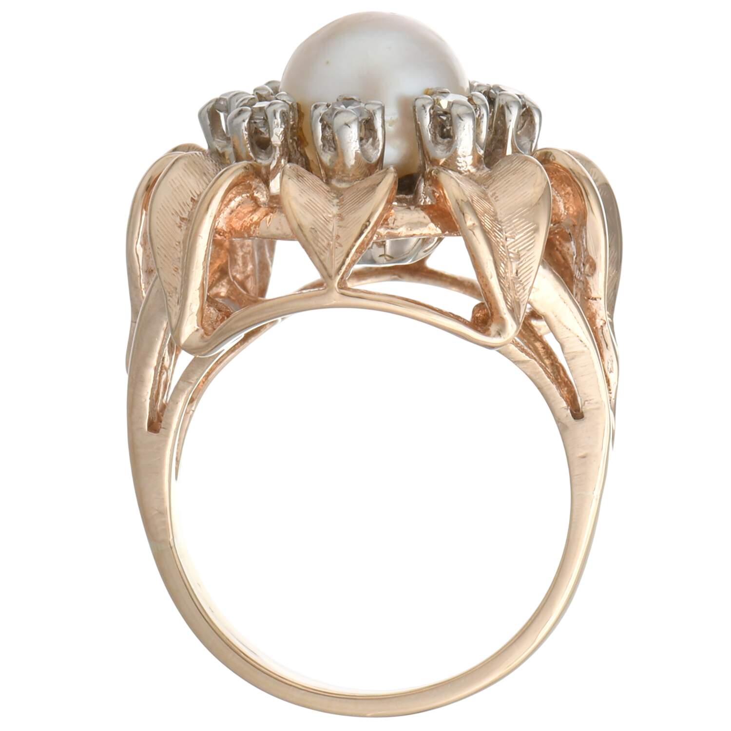 14KY Pearl & Diamond(0.06) Statement Ring-5