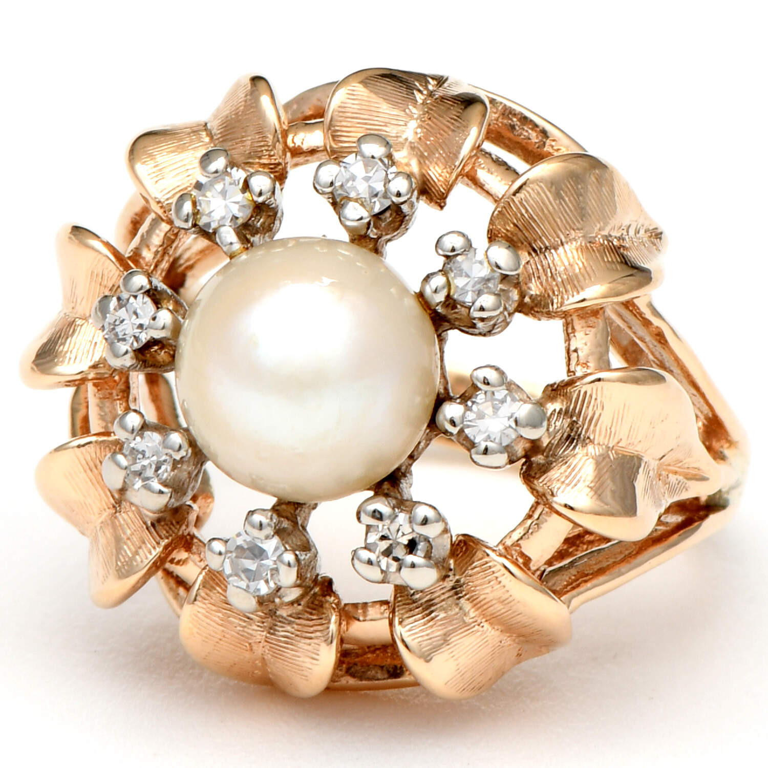 14KY Pearl & Diamond(0.06) Statement Ring-1
