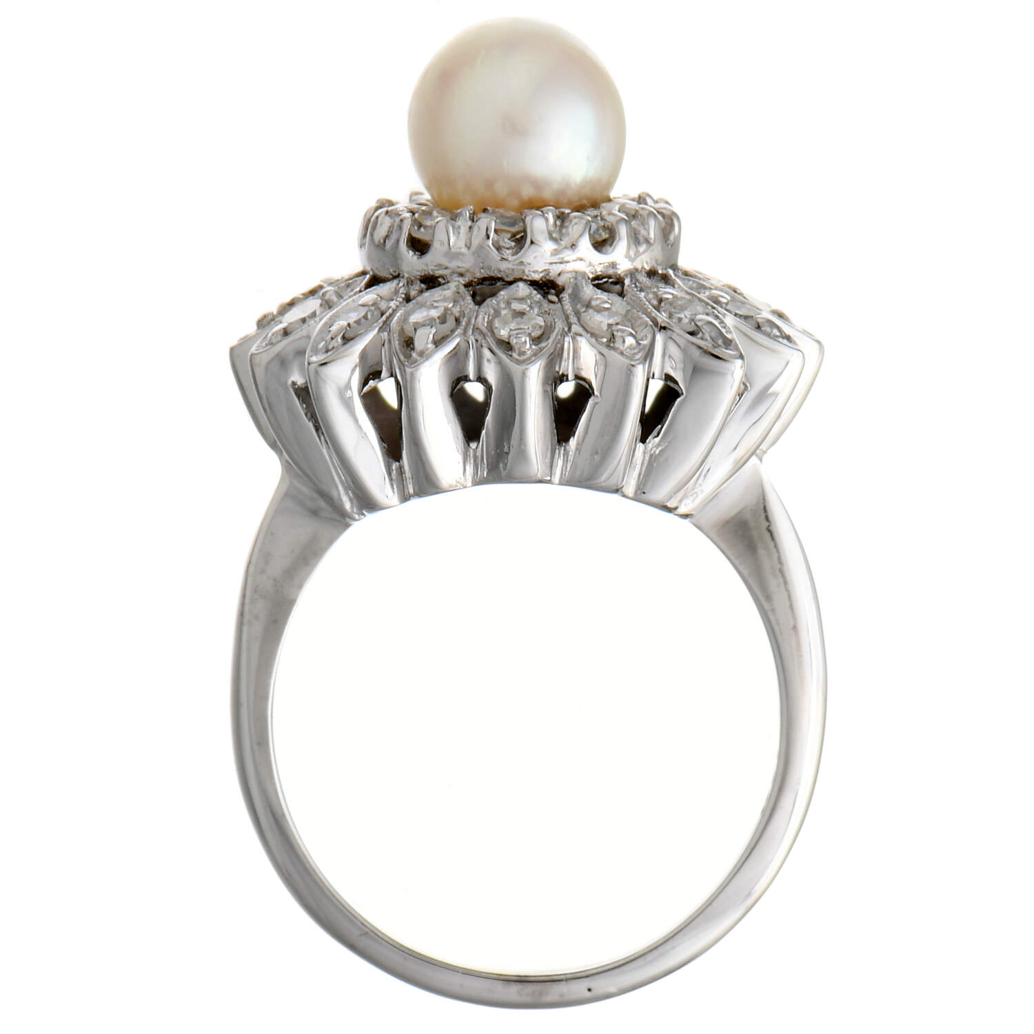 14KW Akoya Pearl & Diamond(0.44) Floral Ring-2