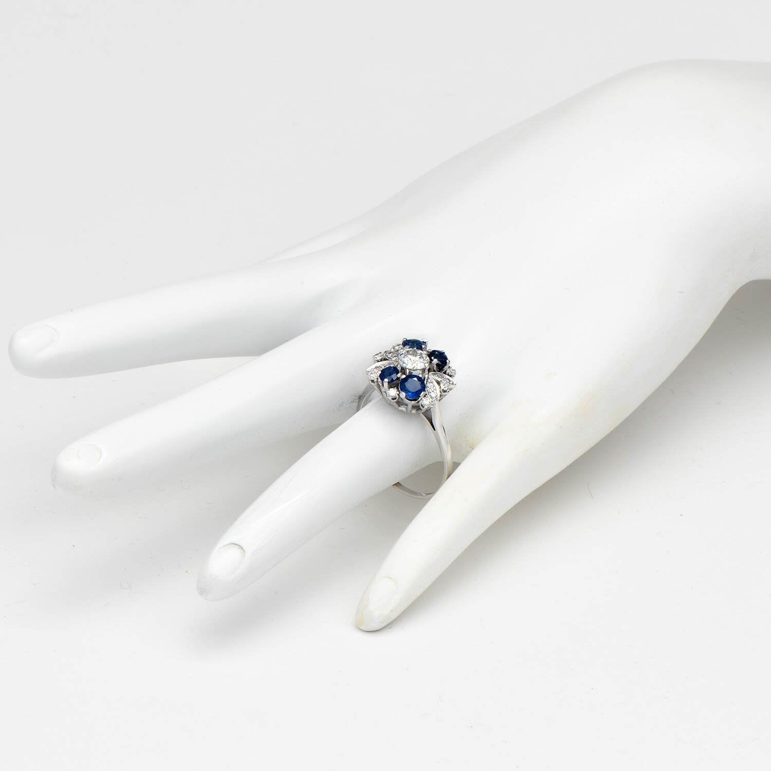 14KW Vintage Diamond(0.84) & Sapphire(1.38) Cluster Ring-6