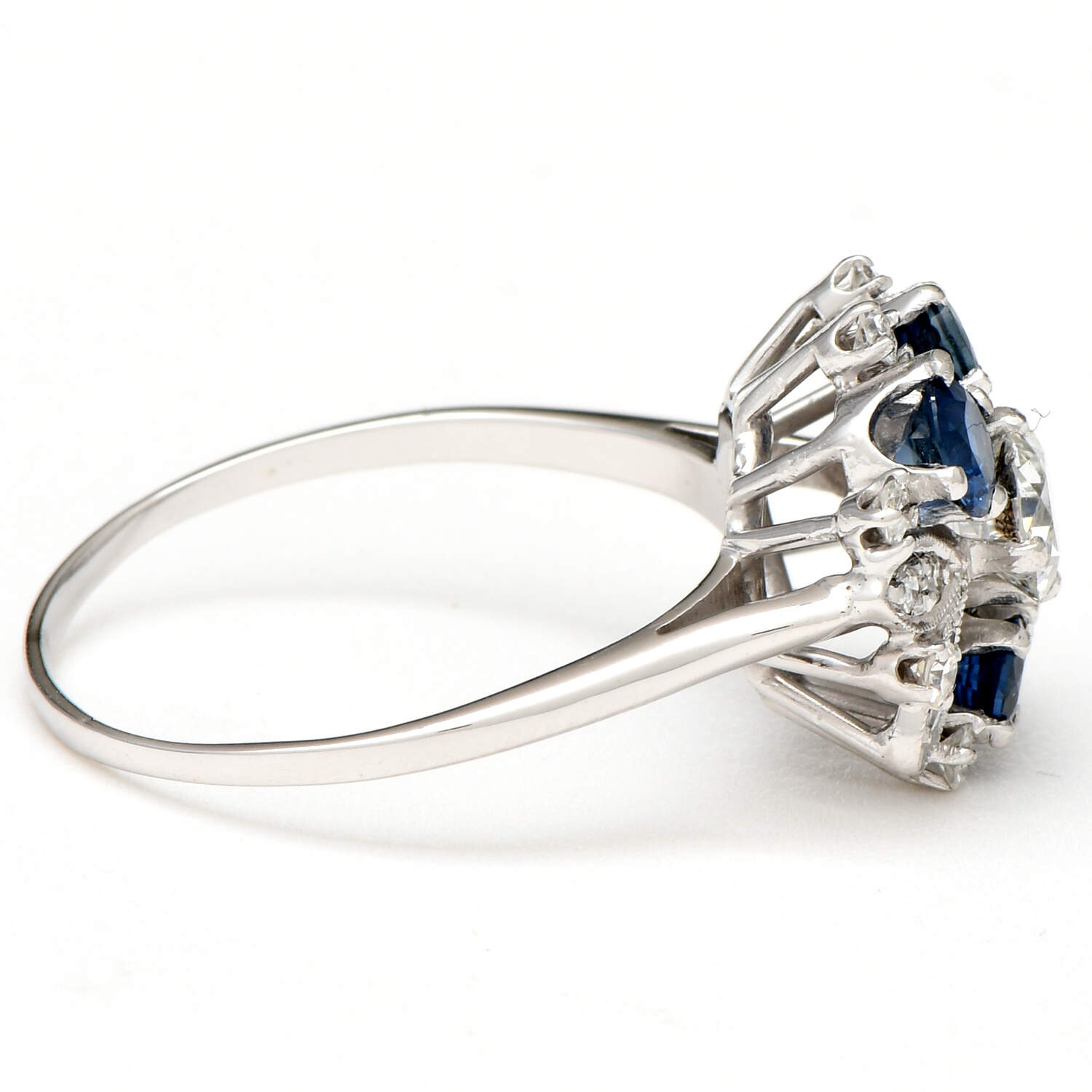 14KW Vintage Diamond(0.84) & Sapphire(1.38) Cluster Ring-4
