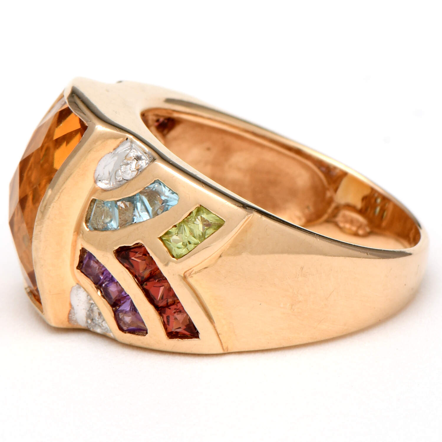 14KY Citrine(5.85) & Multi Gemstone Band Ring-3