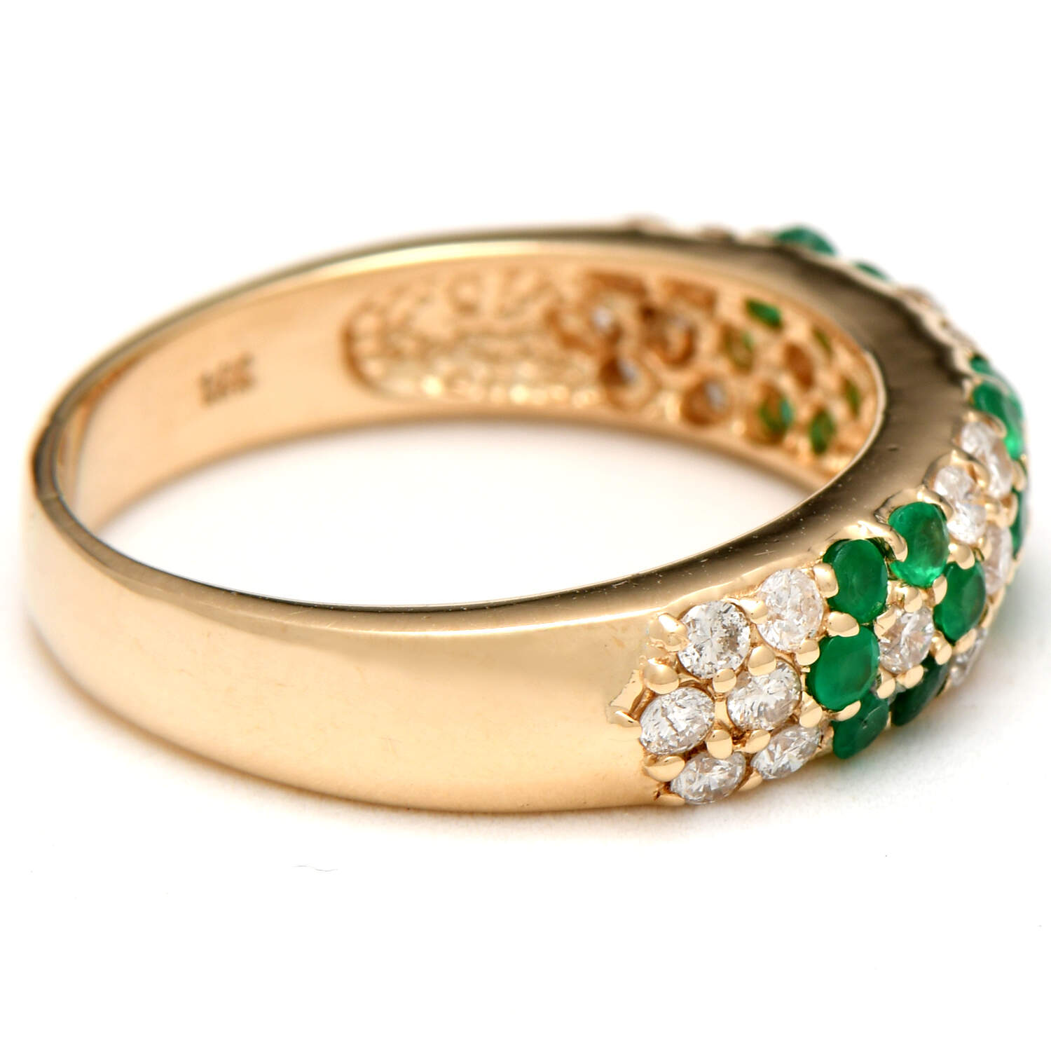 14KY Diamond(0.50) & Emerald(0.40) Floral Band Ring-5