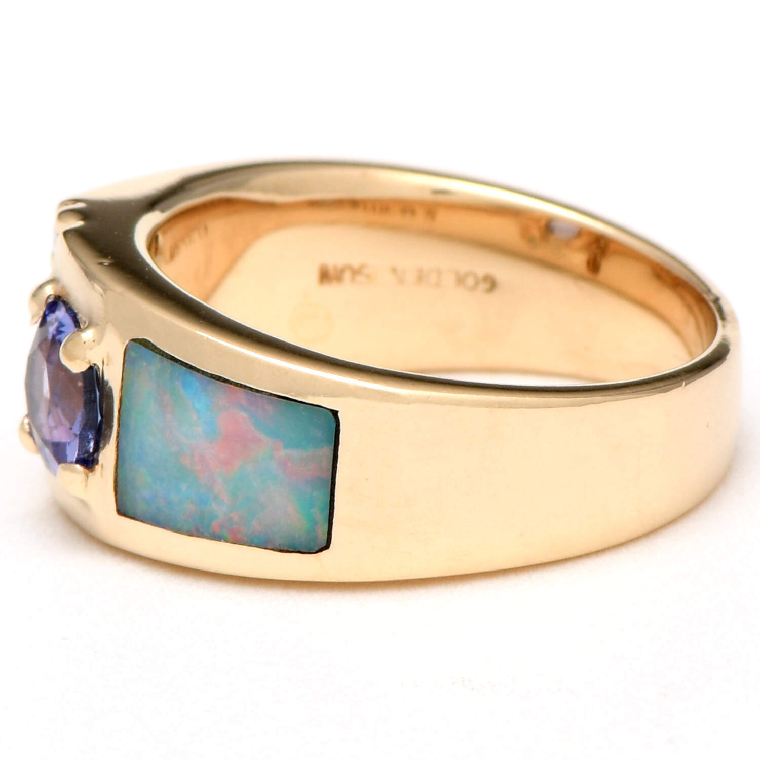 14KY Tanzanite(0.55) & Opal Inlay with Diamond(0.03) Accent Band Ring-3