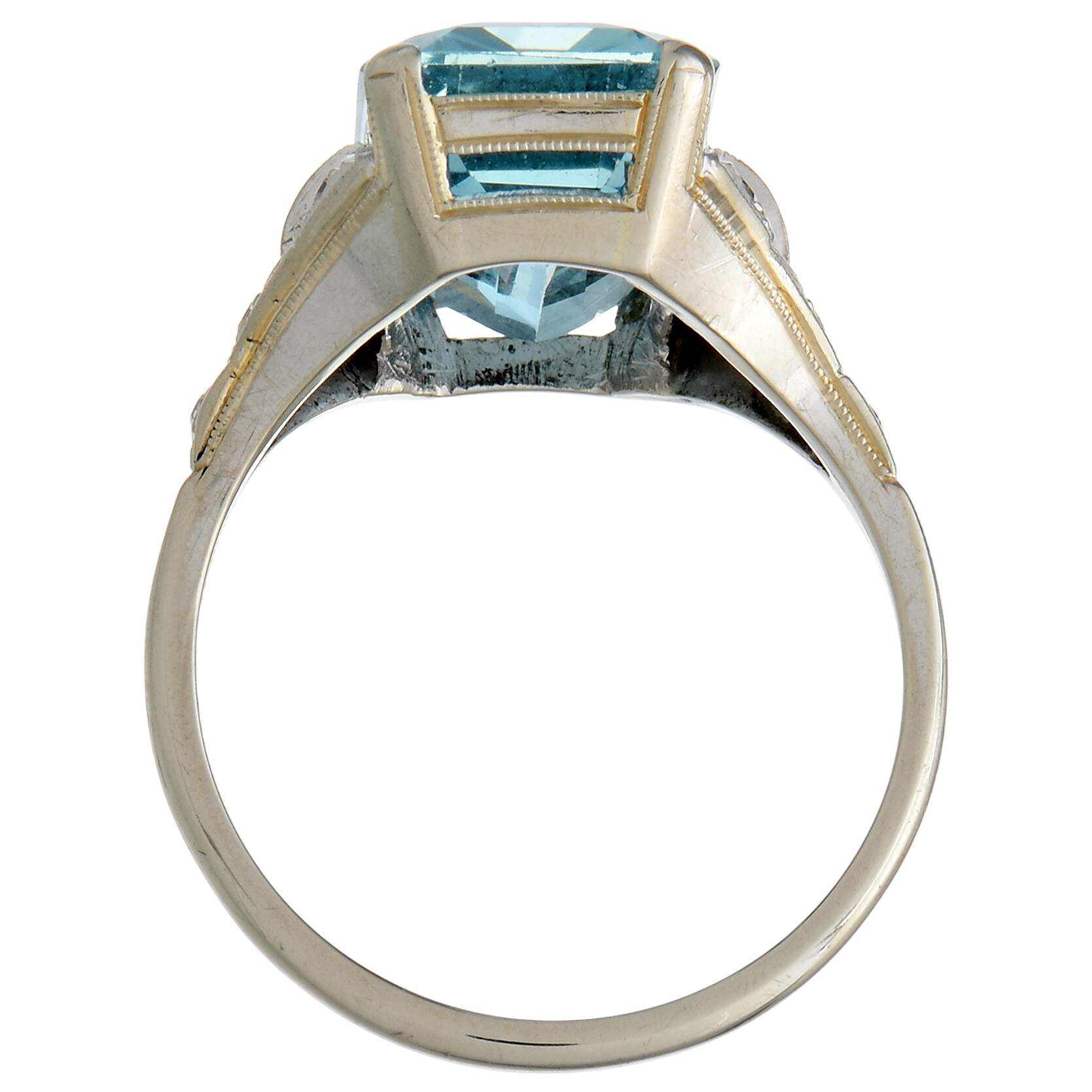 14KW Art Deco Aquamarine(5.87) & Diamond(0.06) Ring-5