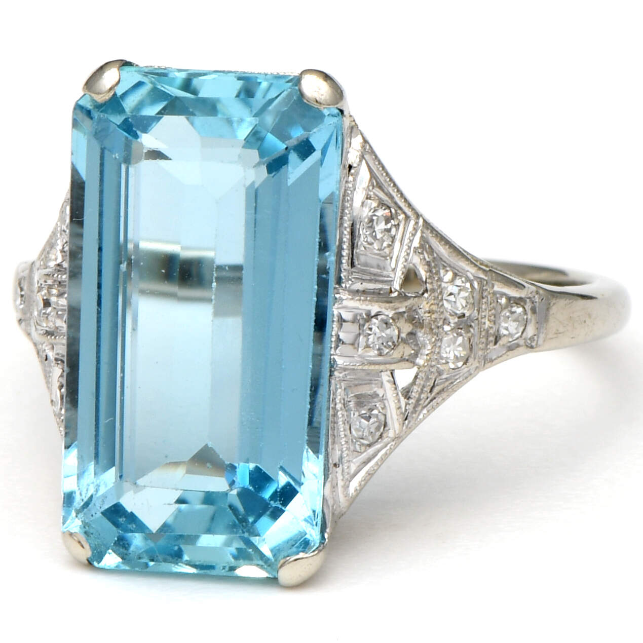 14KW Art Deco Aquamarine(5.87) & Diamond(0.06) Ring-1