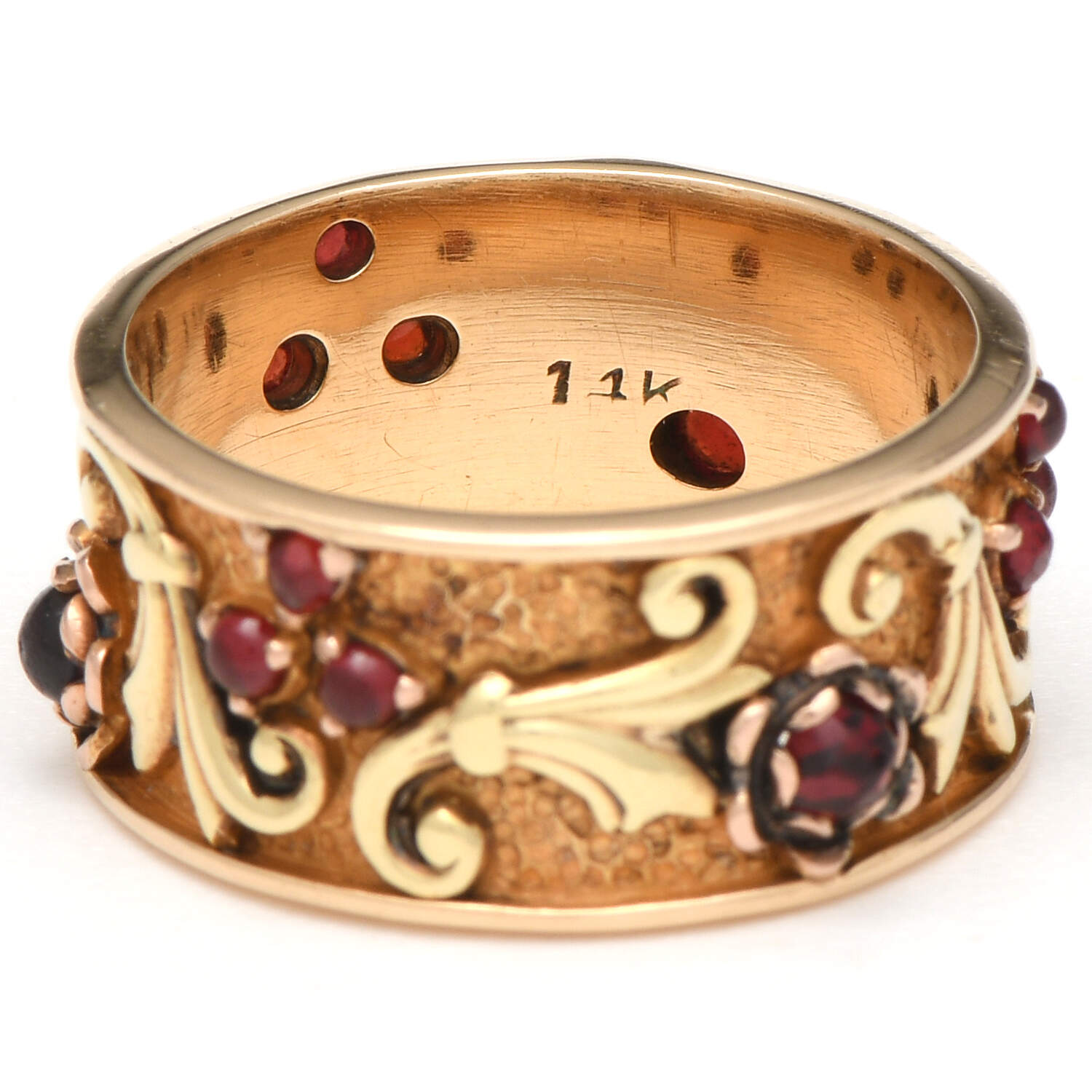 14KY Art Nouveau Garnet(0.75) Floral Eternity Band Ring-2
