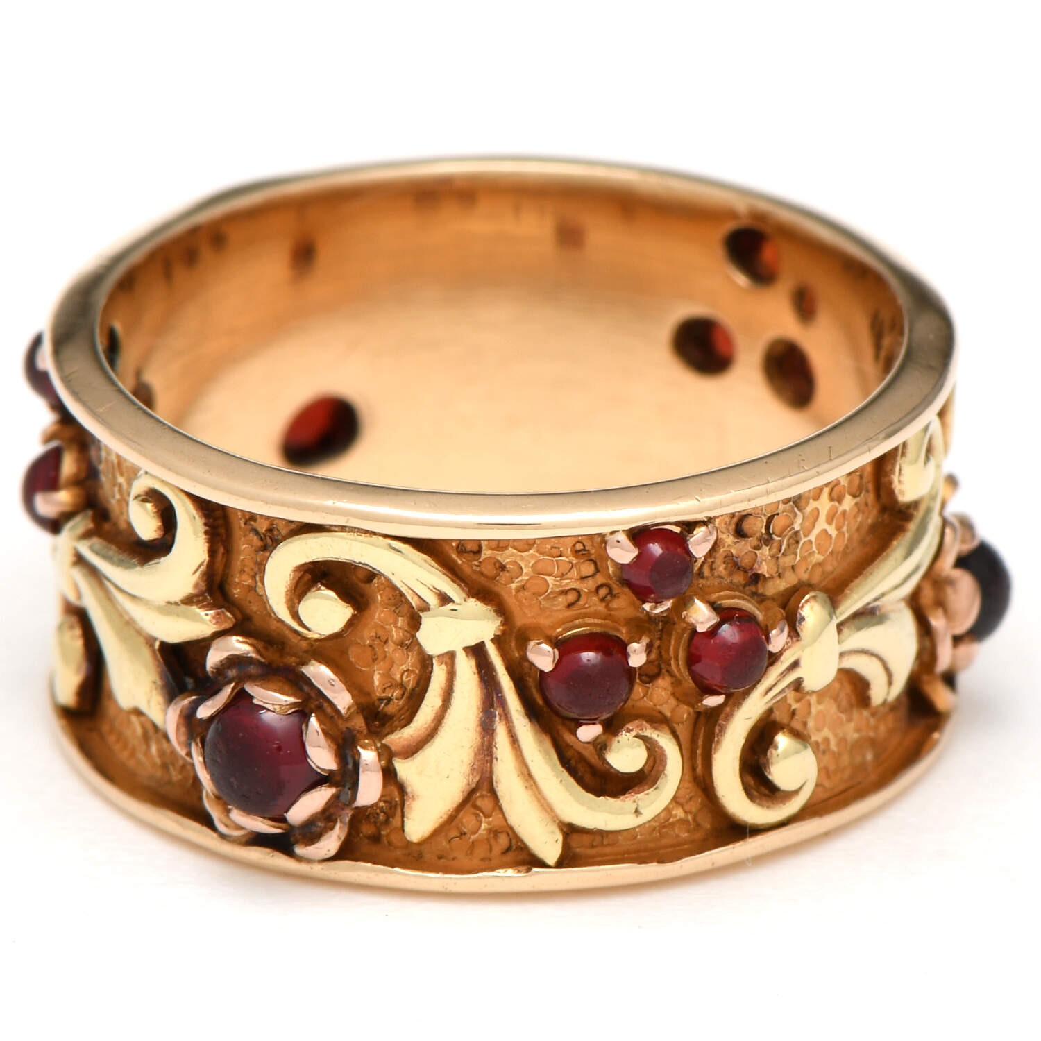 14KY Art Nouveau Garnet(0.75) Floral Eternity Band Ring-1
