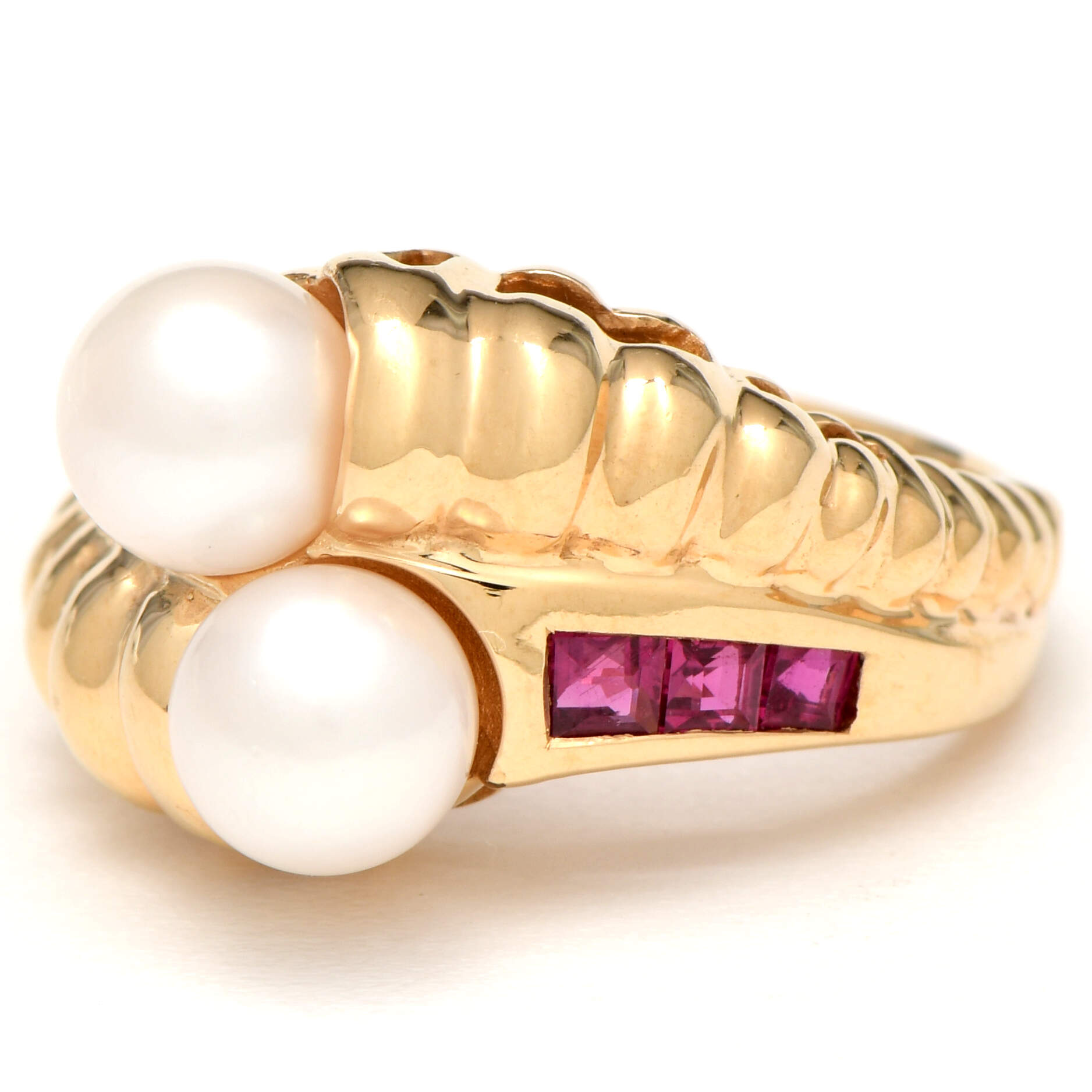 14KY Pearl Duo(6.3-6.4 mm ) & Ruby(0.45) Bypass Ring-1