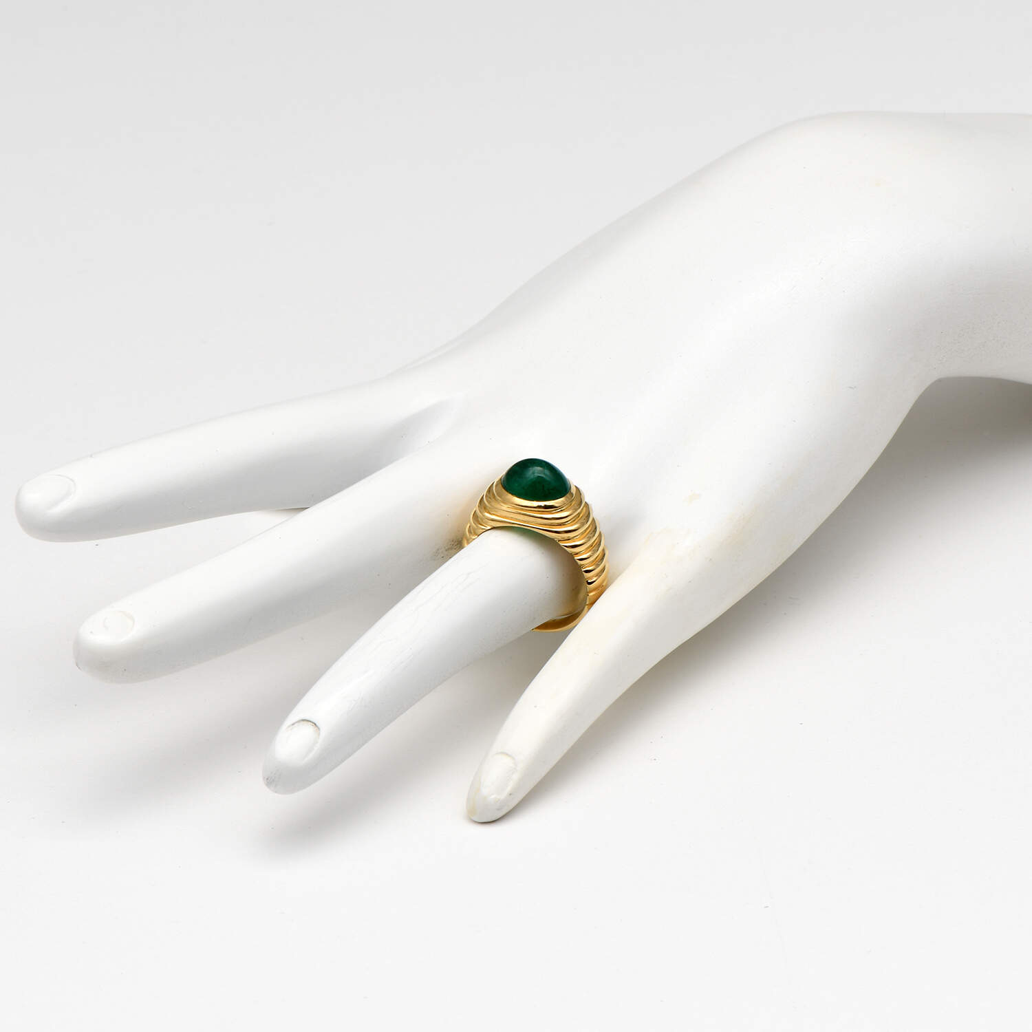 18KY Emerald(2.88) Cabochon Ribbed Ring-6