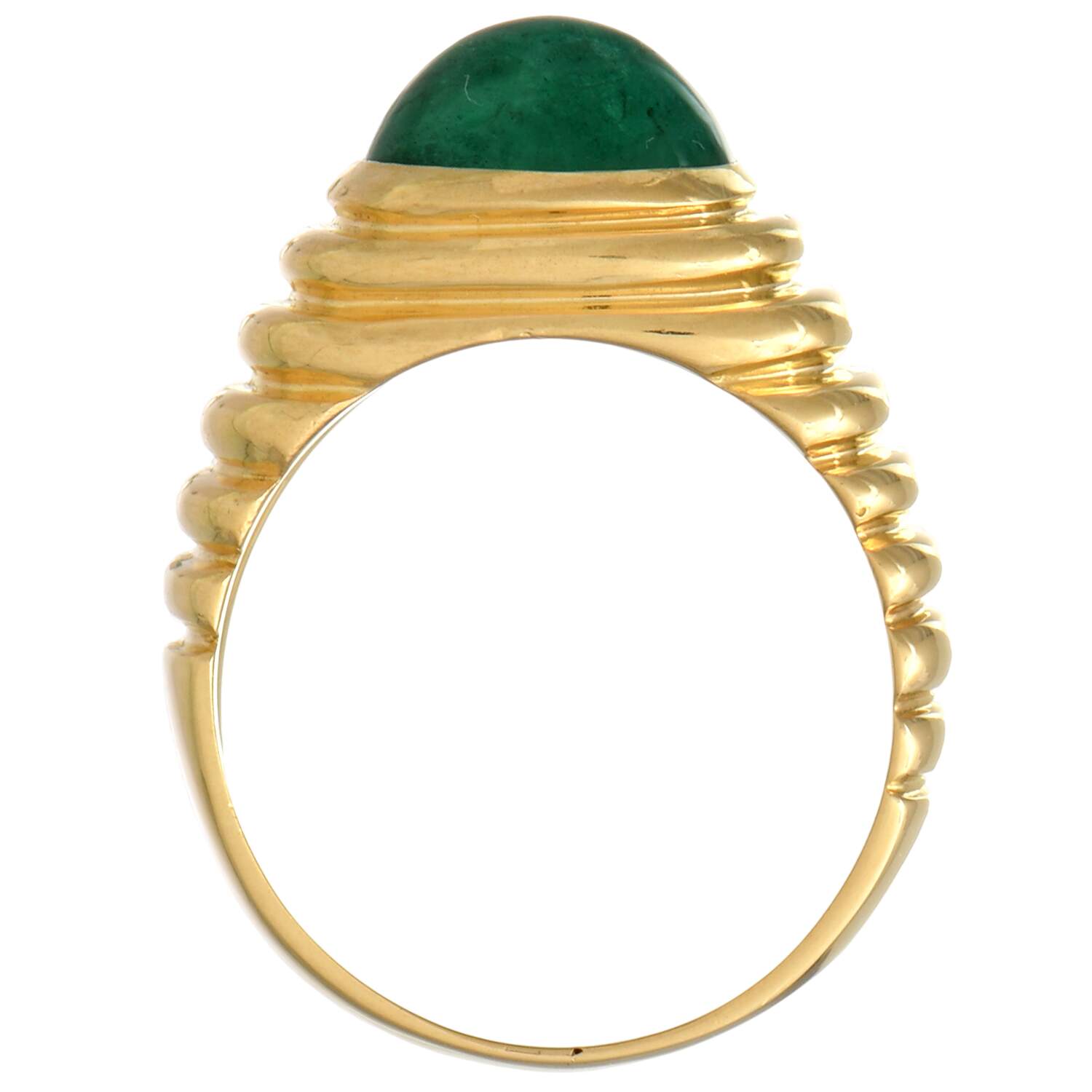 18KY Emerald(2.88) Cabochon Ribbed Ring-5