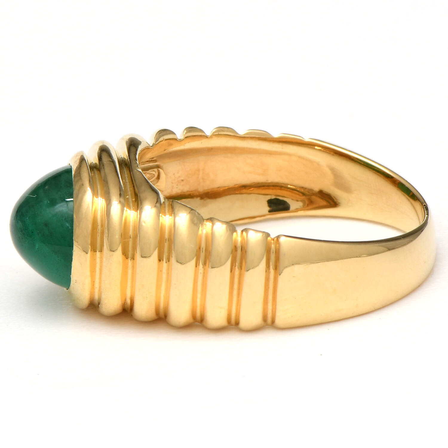 18KY Emerald(2.88) Cabochon Ribbed Ring-3