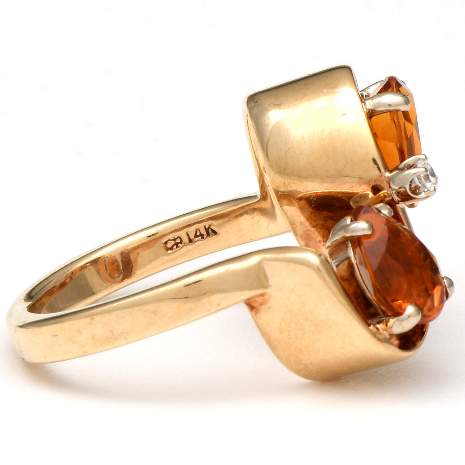 14KY Retro Modern Rich Citrine(1.86) & Diamond(0.03) Bypass Ring-4