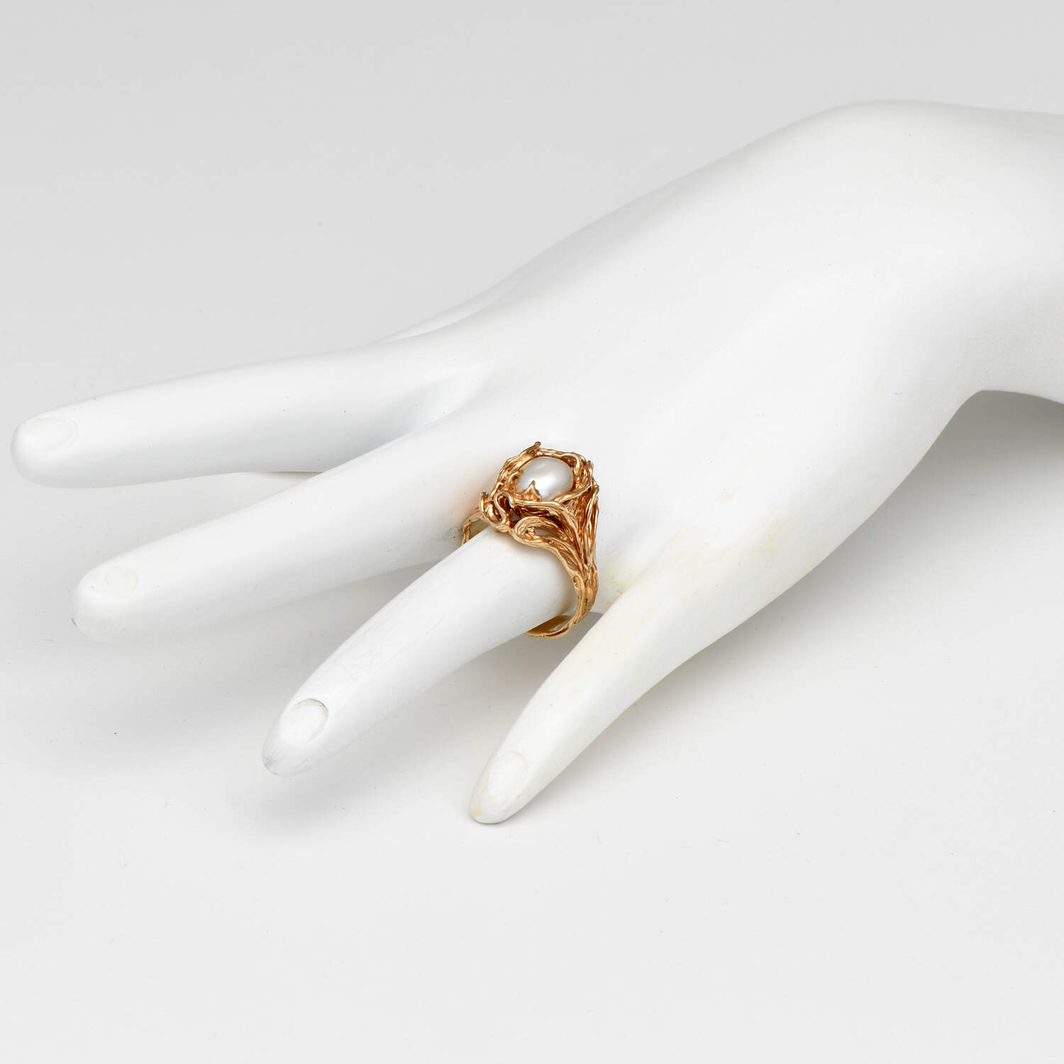 14KY Baroque Pearl (10.5 x 7.5 mm) Brutalist Ring-6