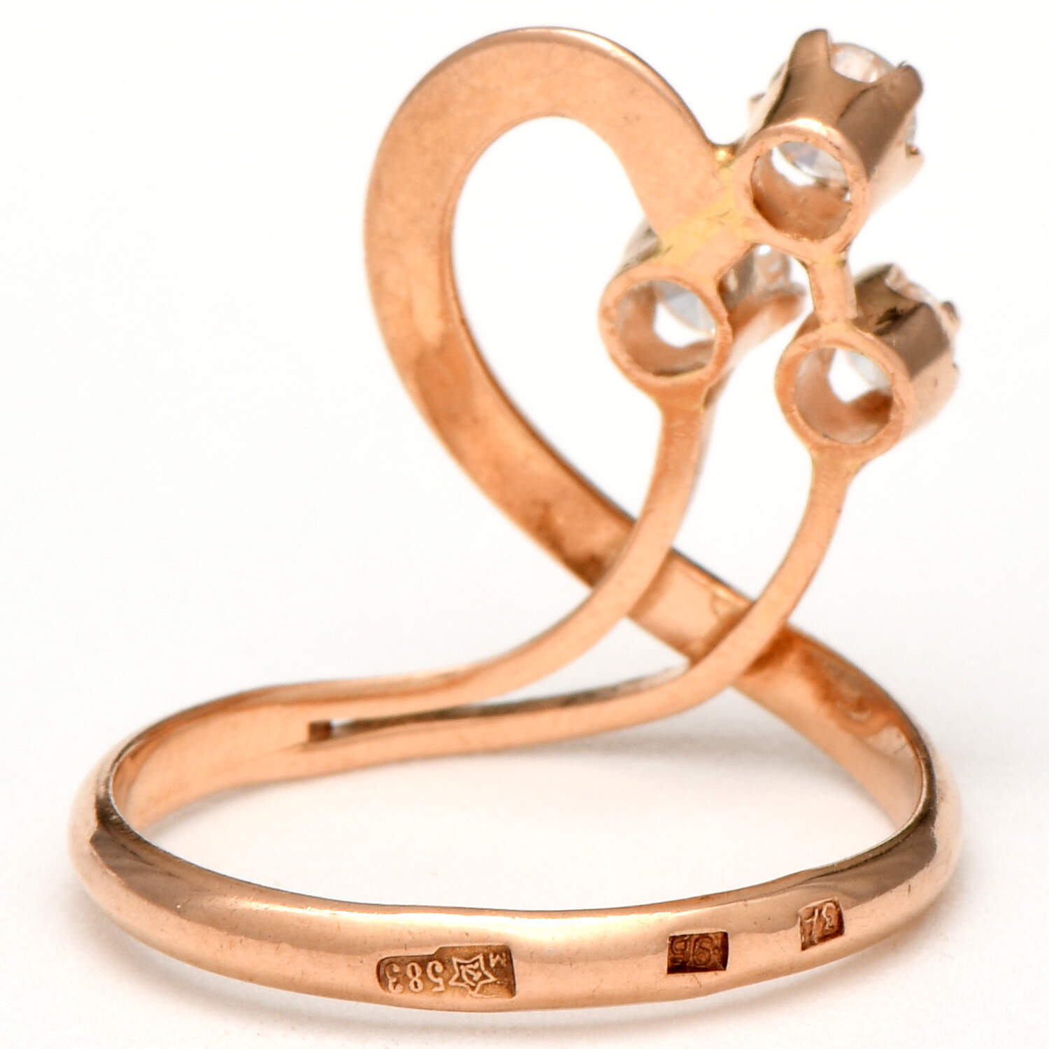 14KR Three Stone Diamond(0.45) Loop Ring-2