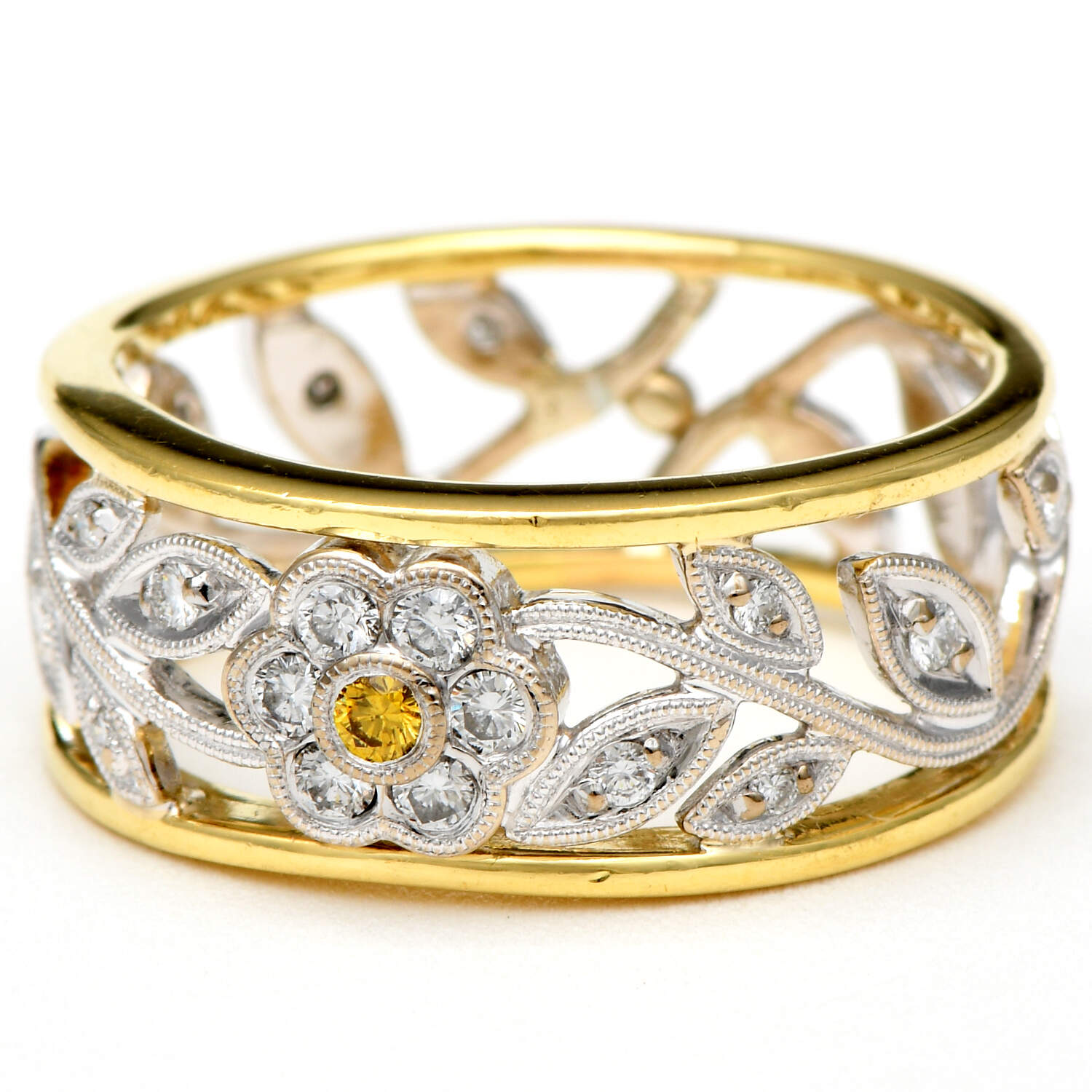 18KYW Floral Diamond(0.33) Floral Band Ring-1