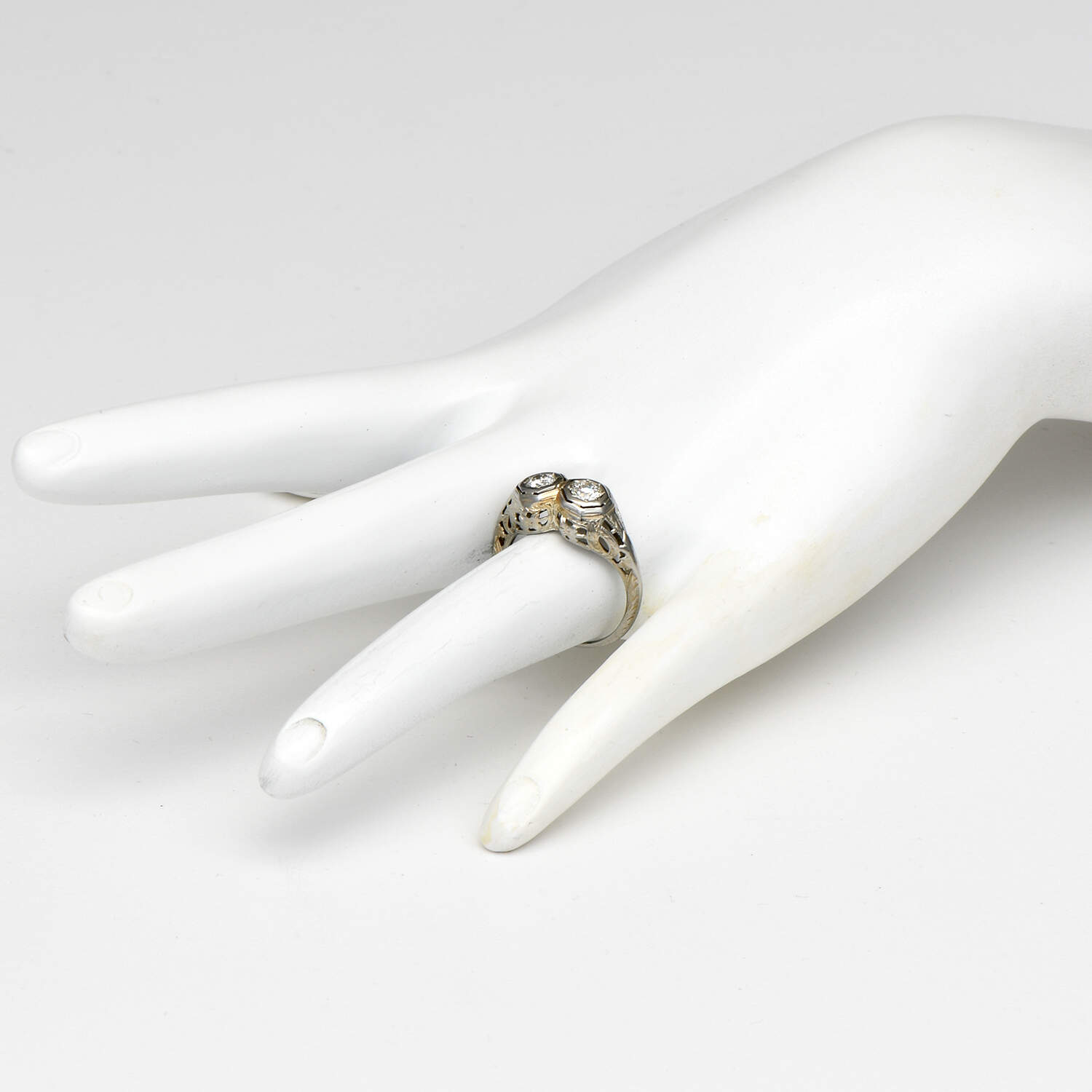 14KW Art Deco Double Diamond(0.42) Ring-6