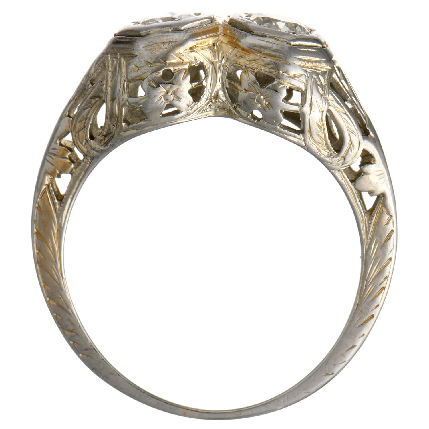 14KW Art Deco Double Diamond(0.42) Ring-5