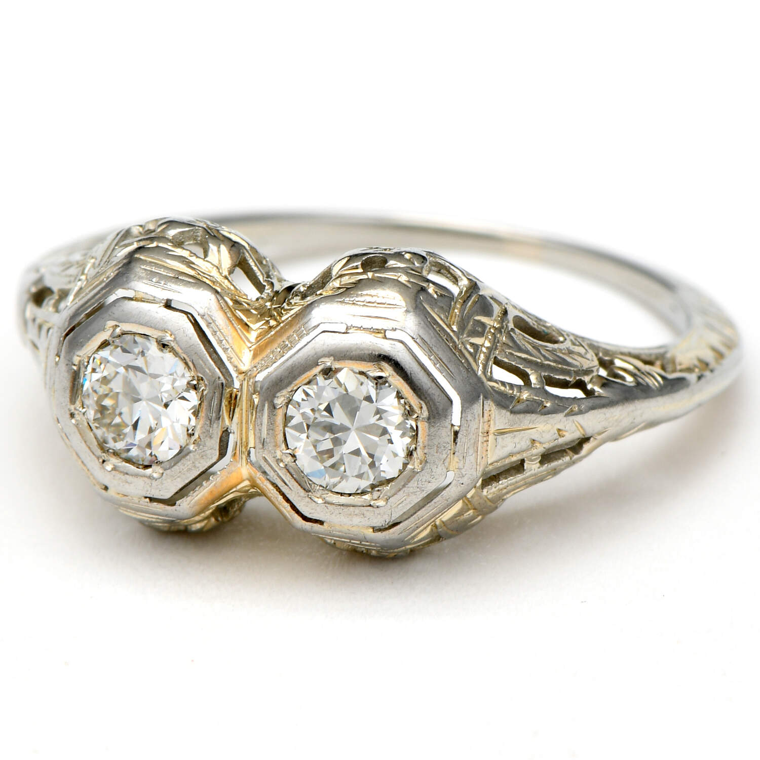 14KW Art Deco Double Diamond(0.42) Ring-1