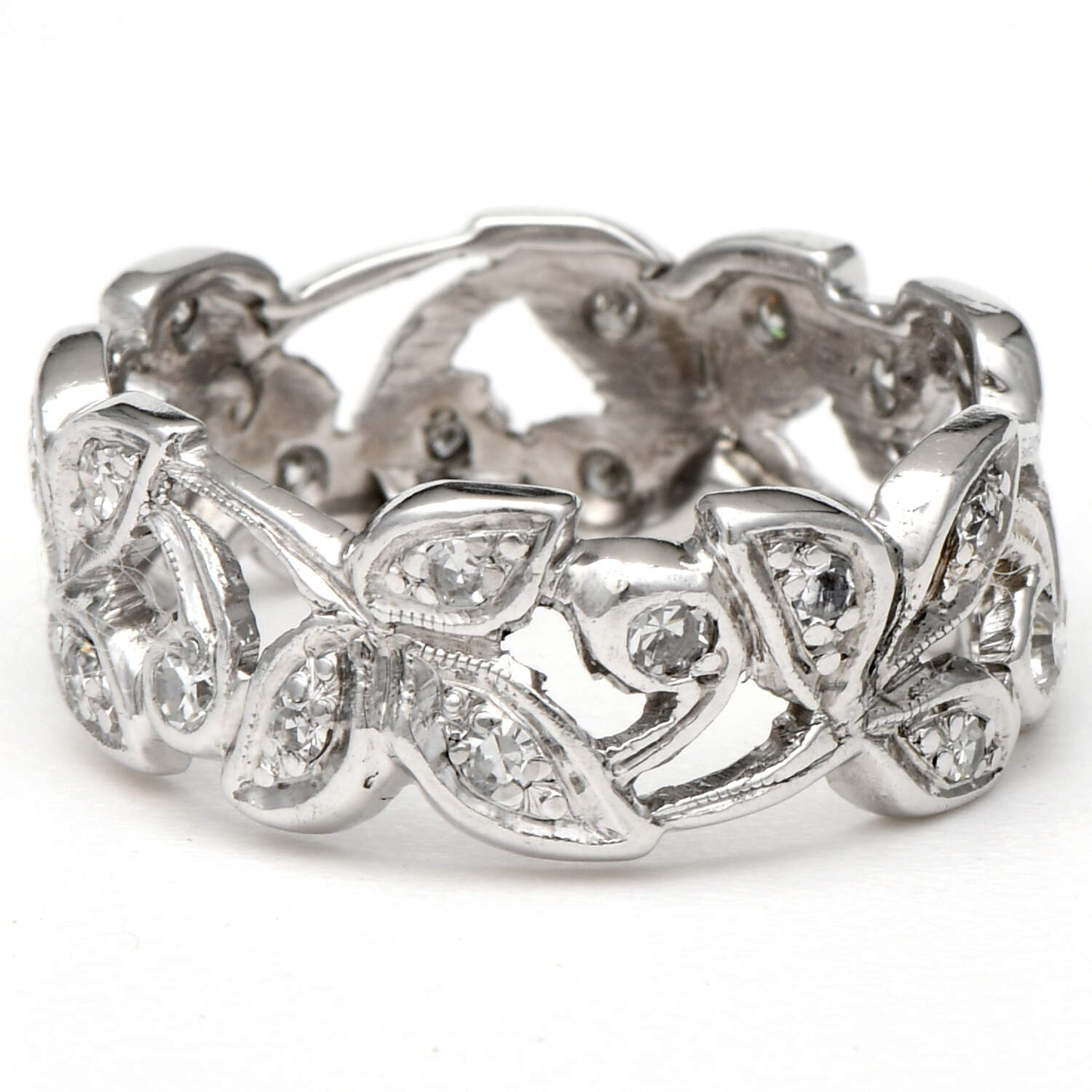 Platinum Handmade Diamond(0.26)  Eternity Leaf Band Ring-2