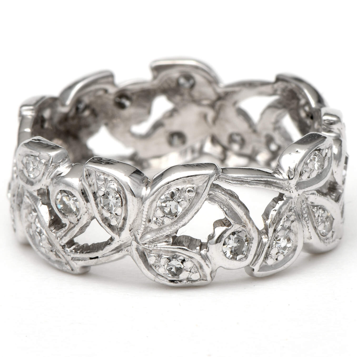 Platinum Handmade Diamond(0.26)  Eternity Leaf Band Ring-1