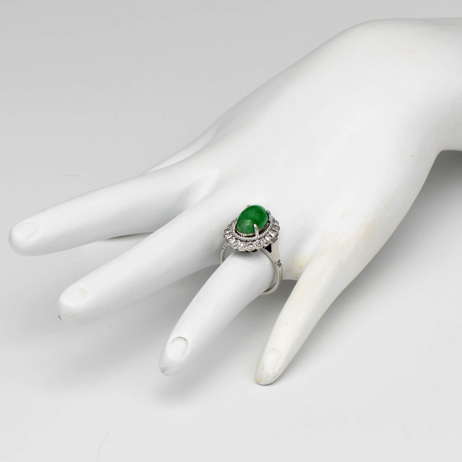 14KW Vintage Jadeite Jade (4.2) & Diamond (.38) Halo Ring-6