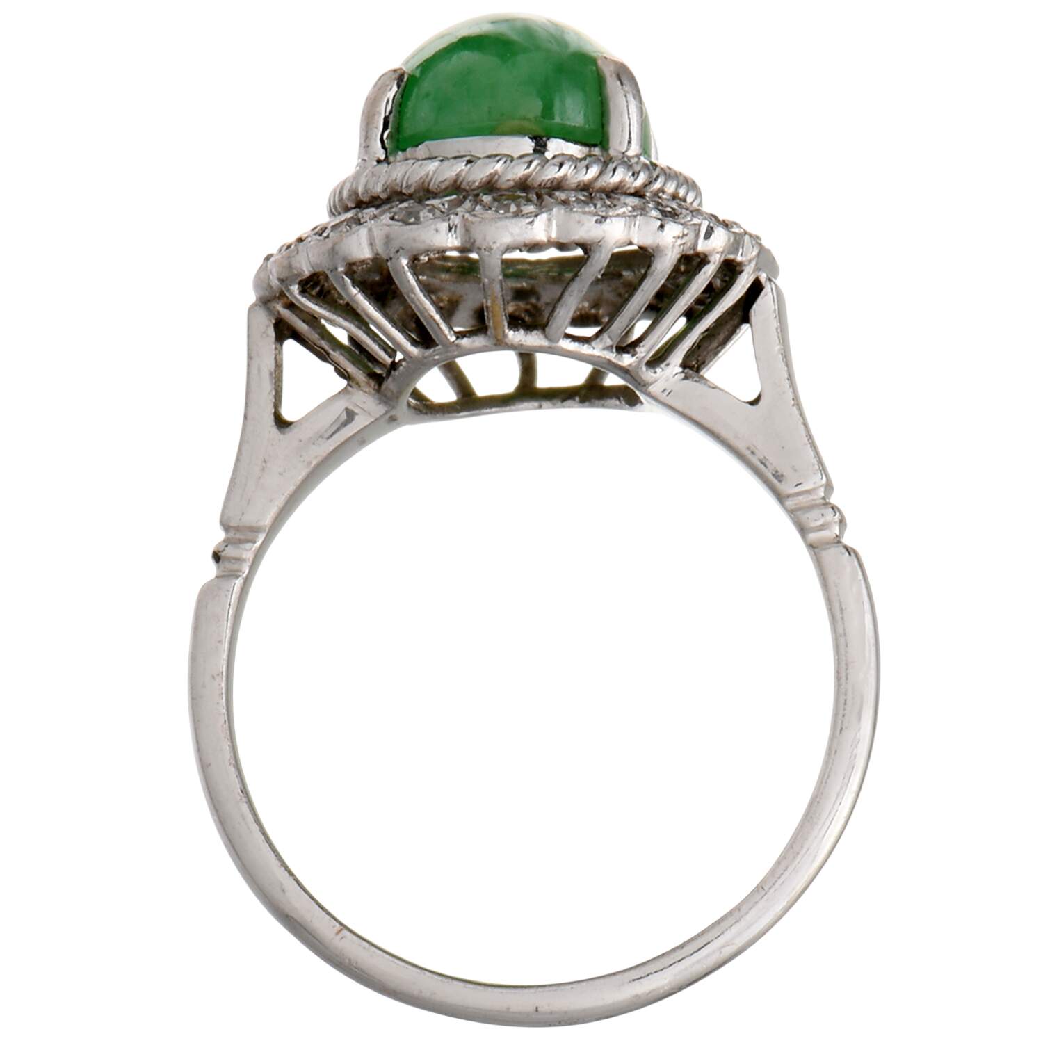 14KW Vintage Jadeite Jade (4.2) & Diamond (.38) Halo Ring-5