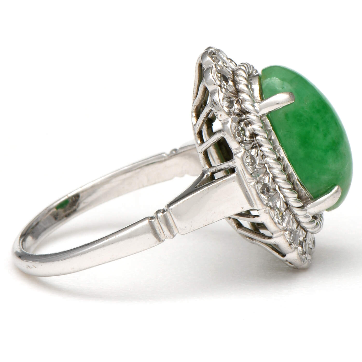 14KW Vintage Jadeite Jade (4.2) & Diamond (.38) Halo Ring-4