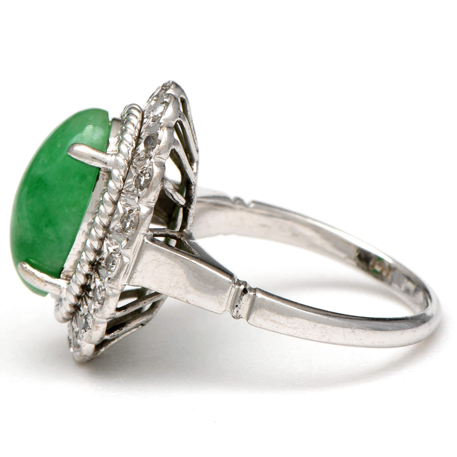 14KW Vintage Jadeite Jade (4.2) & Diamond (.38) Halo Ring-3