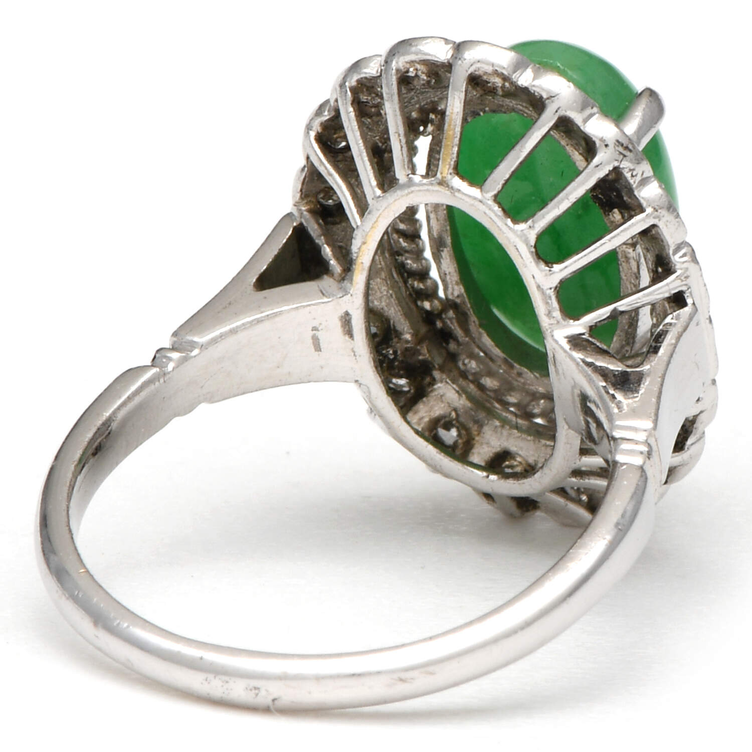 14KW Vintage Jadeite Jade (4.2) & Diamond (.38) Halo Ring-2