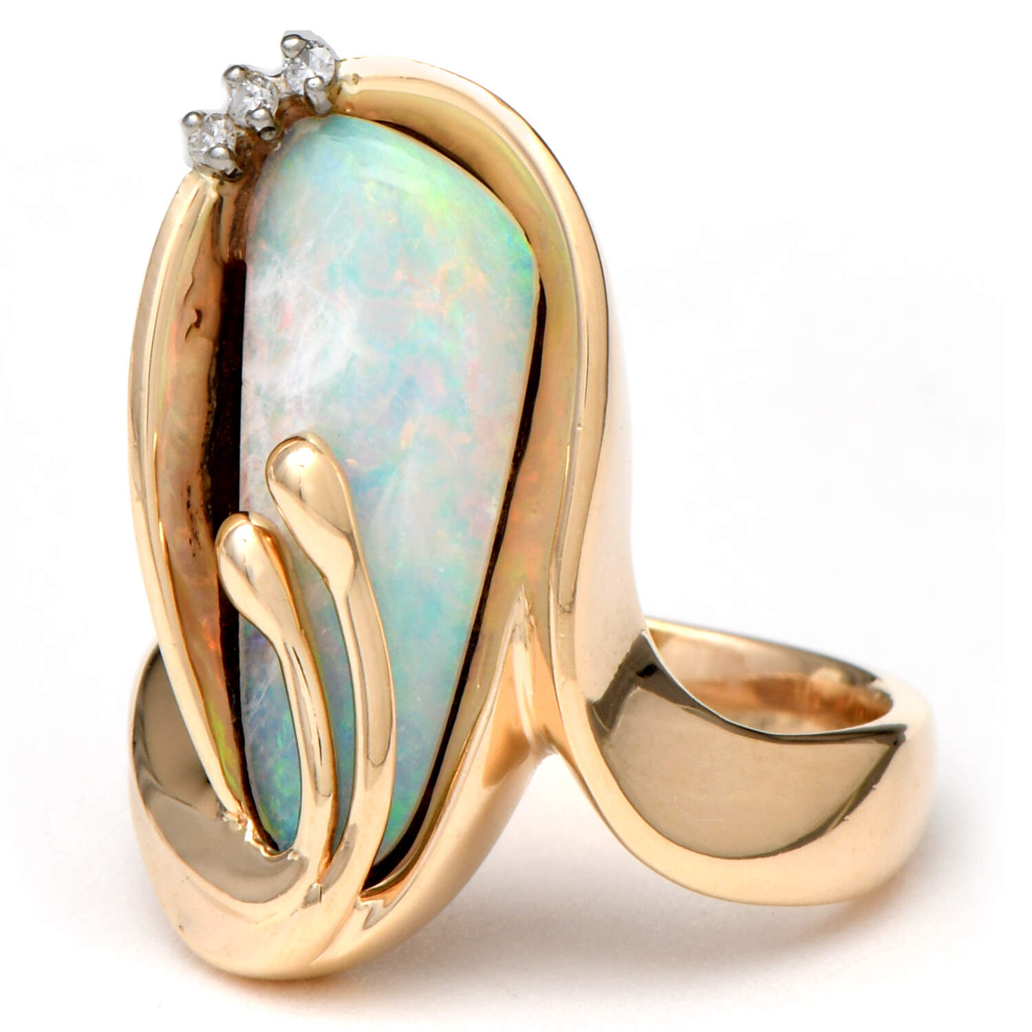 14KY Sculptural Opal & Diamond (0.03) Accent Ring-1
