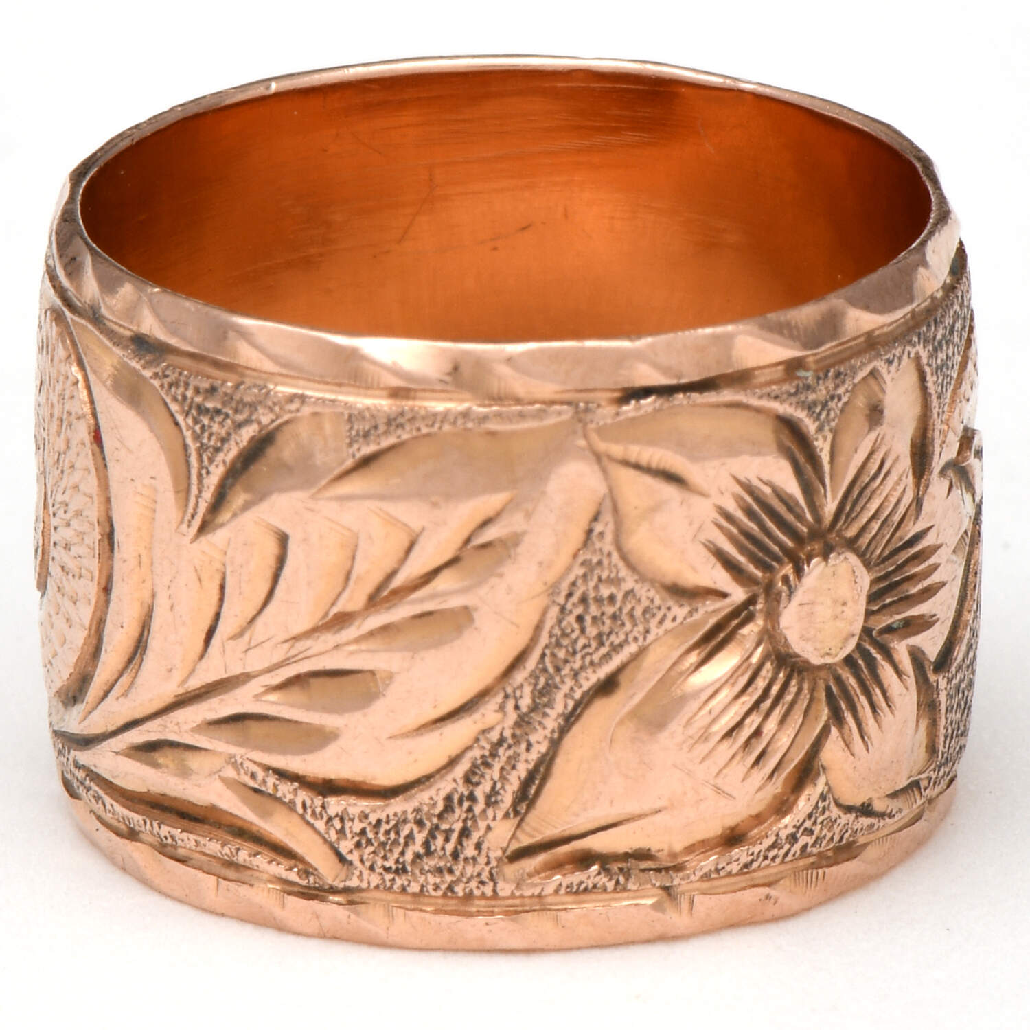14KR Wide Floral & Leaf Engraved Band Ring-2