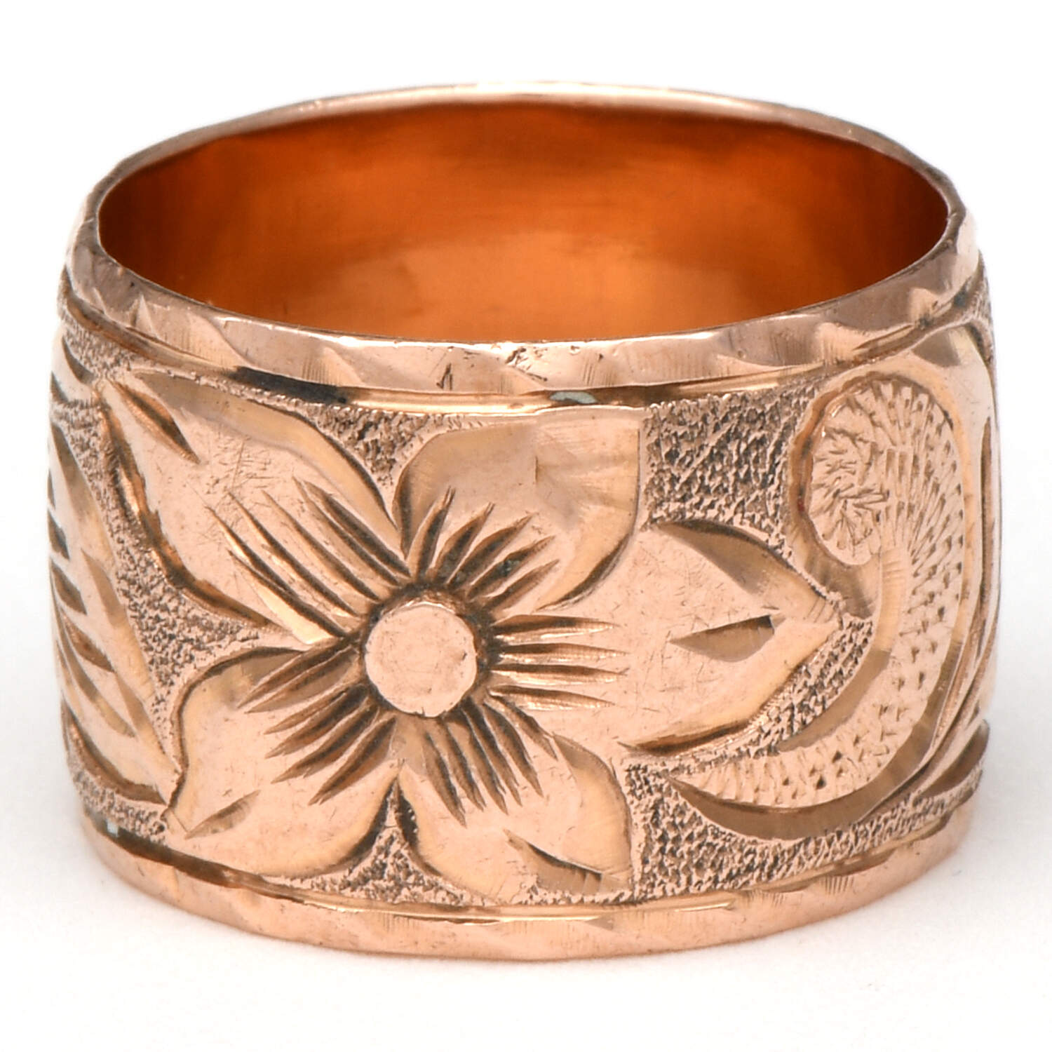 14KR Wide Floral & Leaf Engraved Band Ring-1