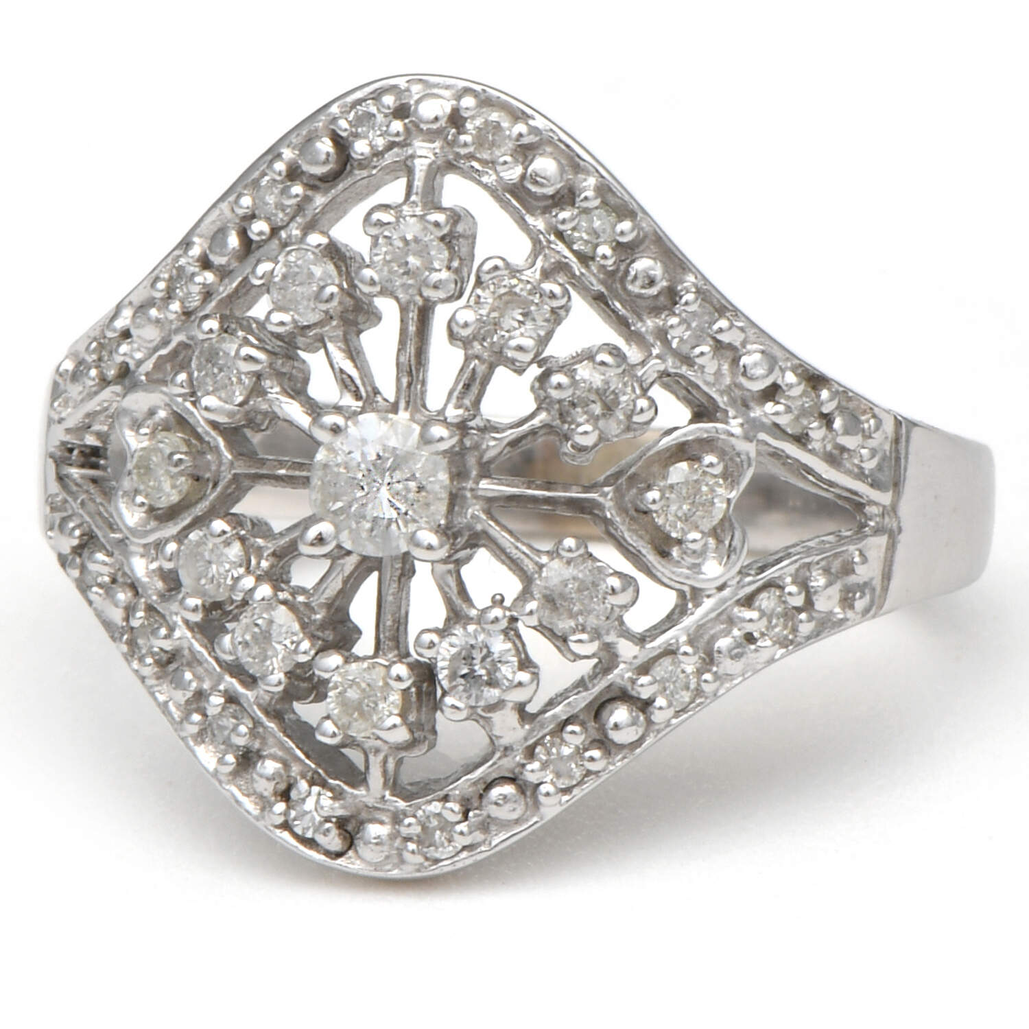 10KW Diamond (.62) Starburst & Hearts Filigree Ring-1