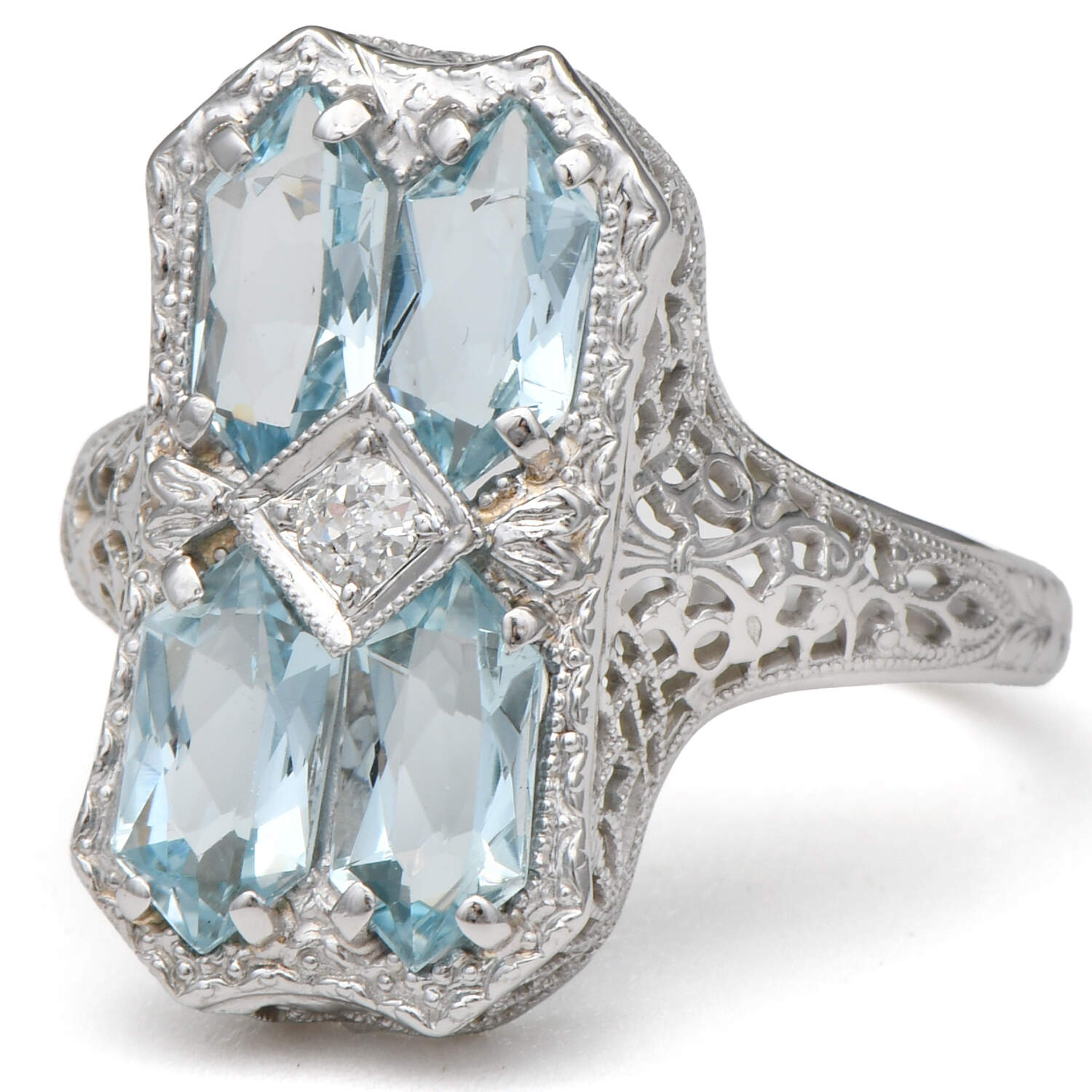 14KY Art Deco Aquamarine (2.05) & Diamond (0.07) Ring-1