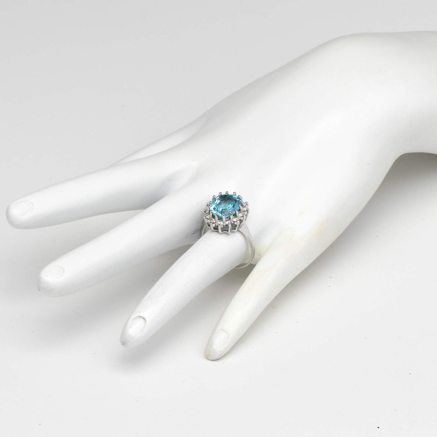 14KW Blue Topaz(4.75) & Diamond(0.40) Halo Ring-5