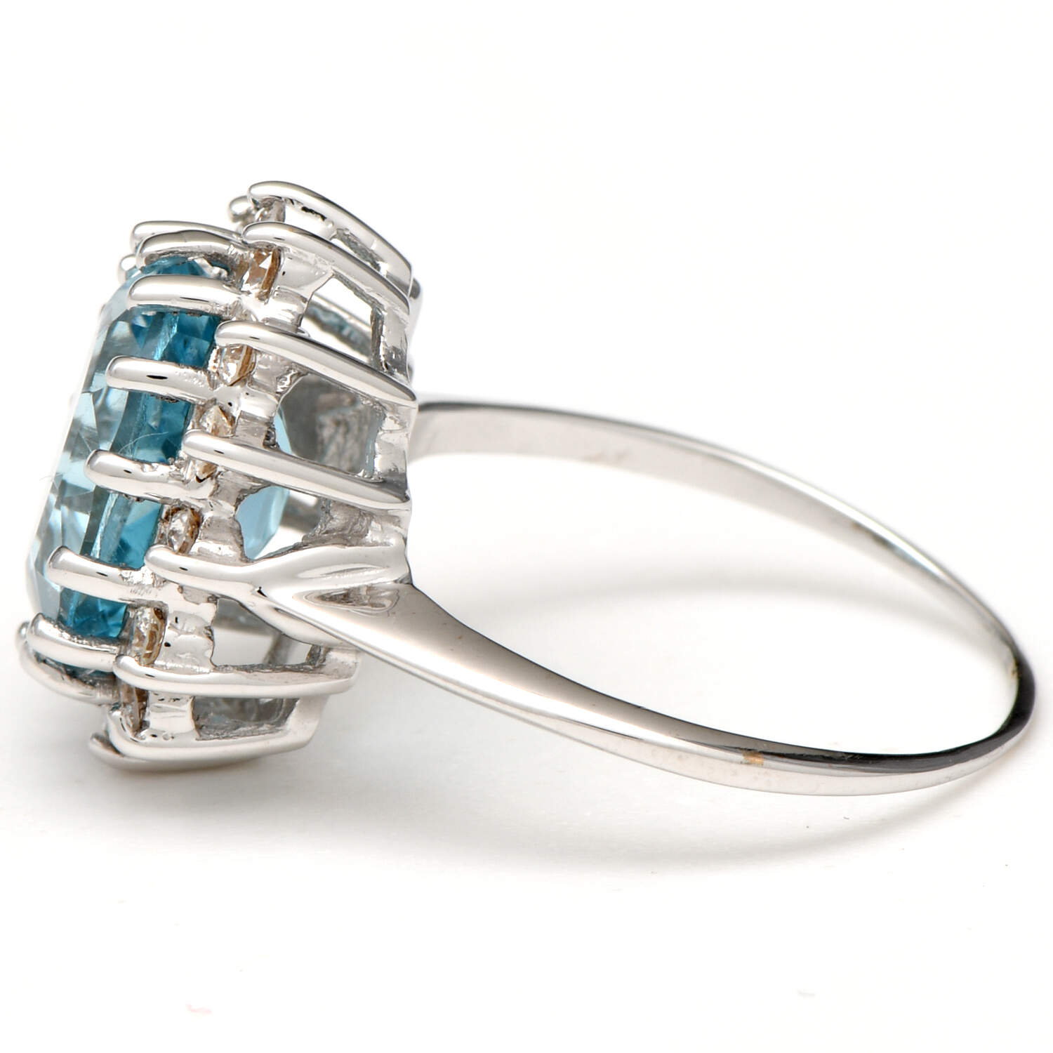 14KW Blue Topaz(4.75) & Diamond(0.40) Halo Ring-3