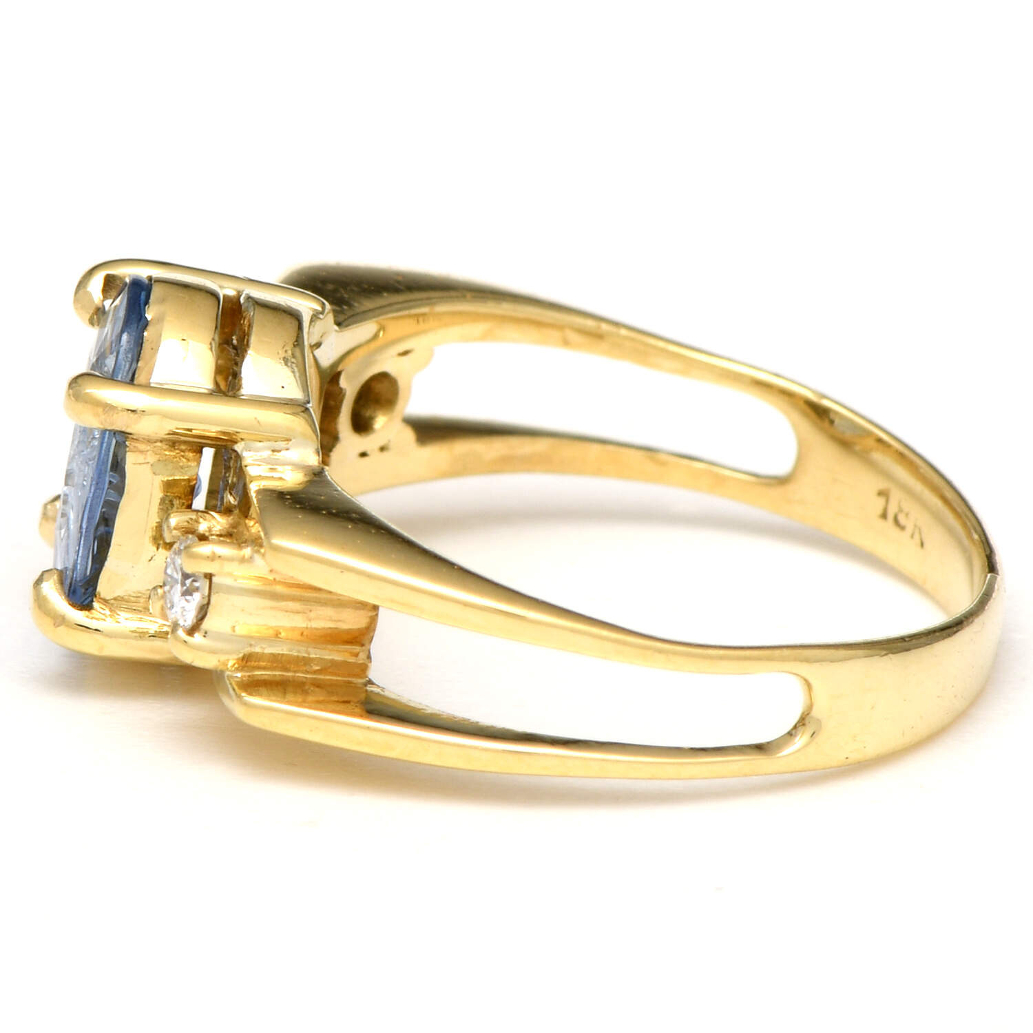 18KY Fancy Carved Sapphire(1.80) & Diamond(0.06) Ring-3