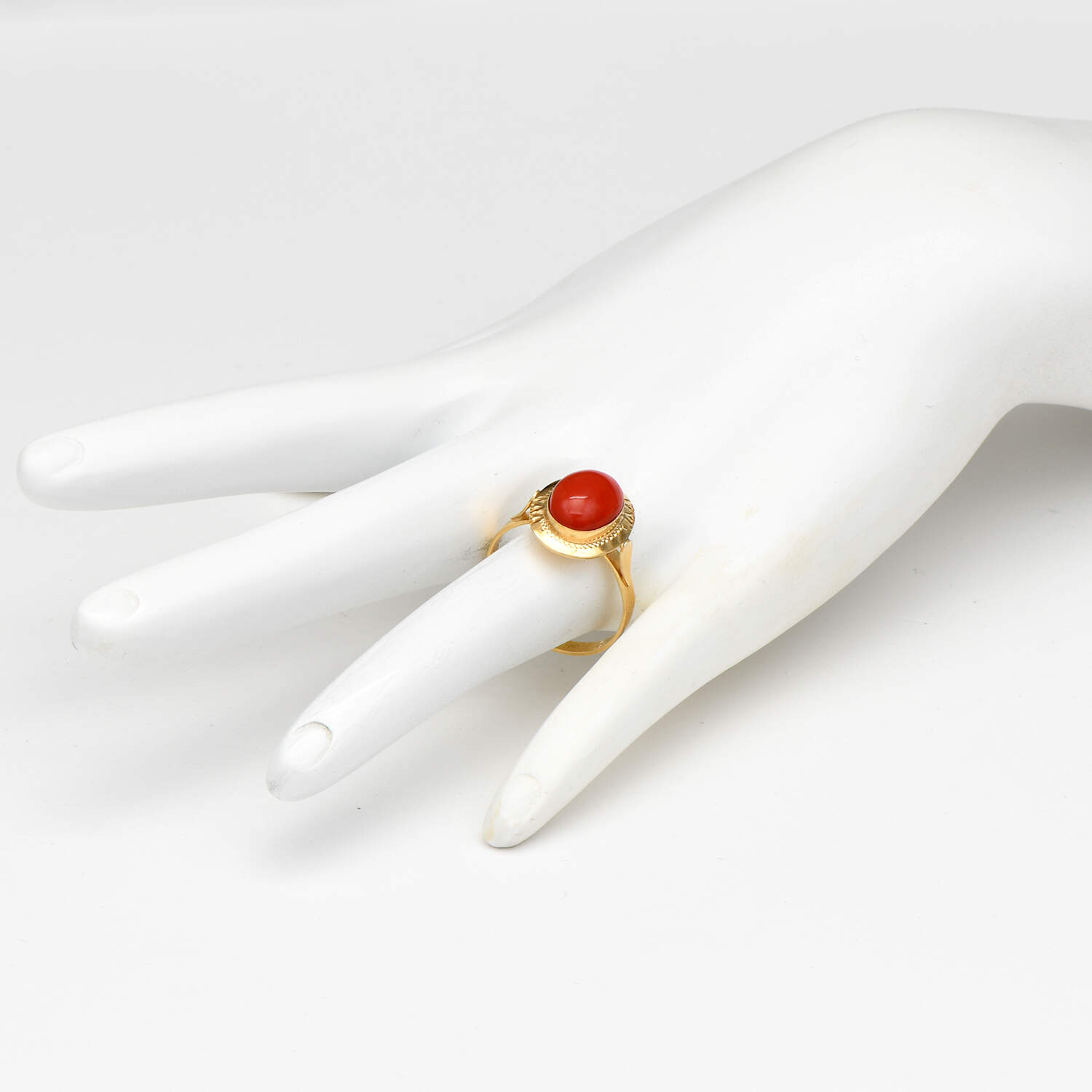 18KY Rich Coral Bezel Ring-6