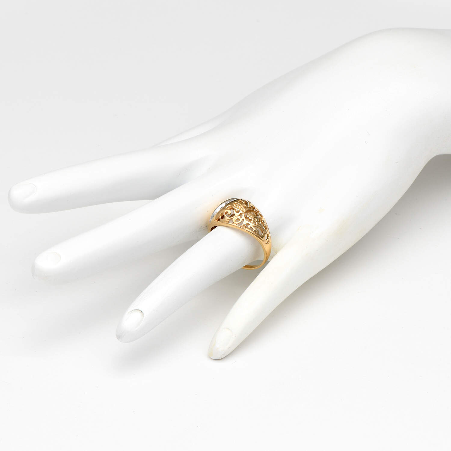 14KYW Vintage Two-Tone Diamond Accent (0.04) Bombe Ring-6