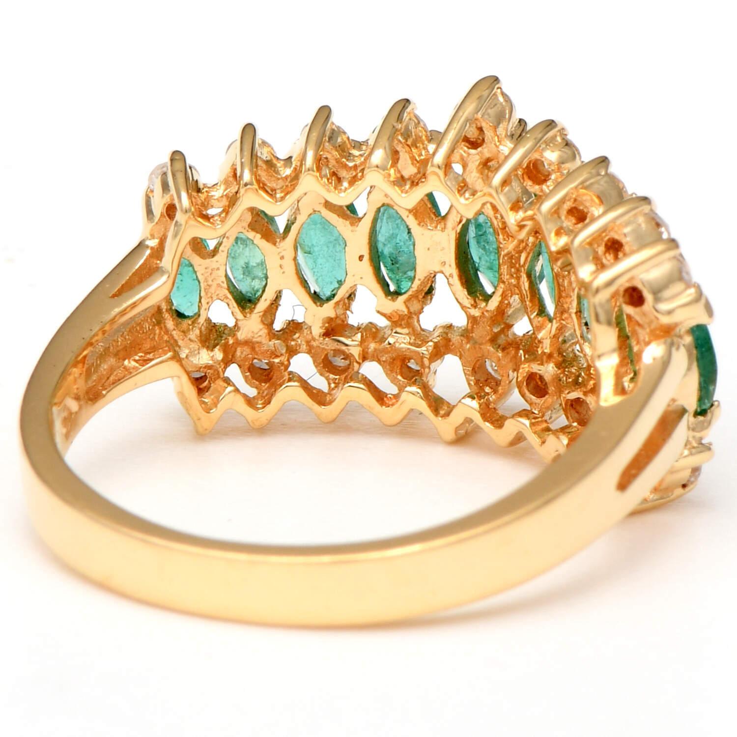 14KY Emerald (0.82) & Diamond (0.36) Pyramid Ring-2