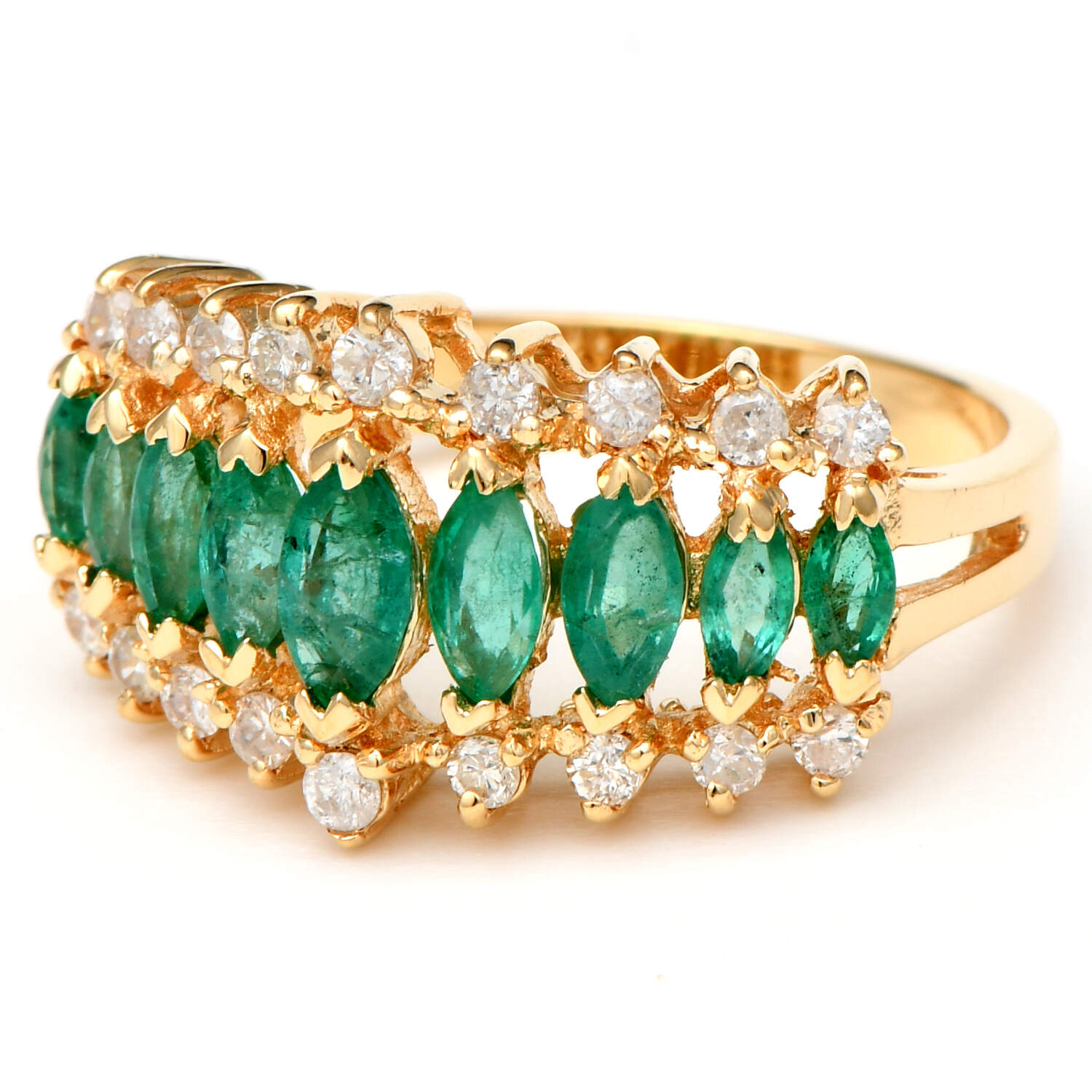 14KY Emerald (0.82) & Diamond (0.36) Pyramid Ring-1