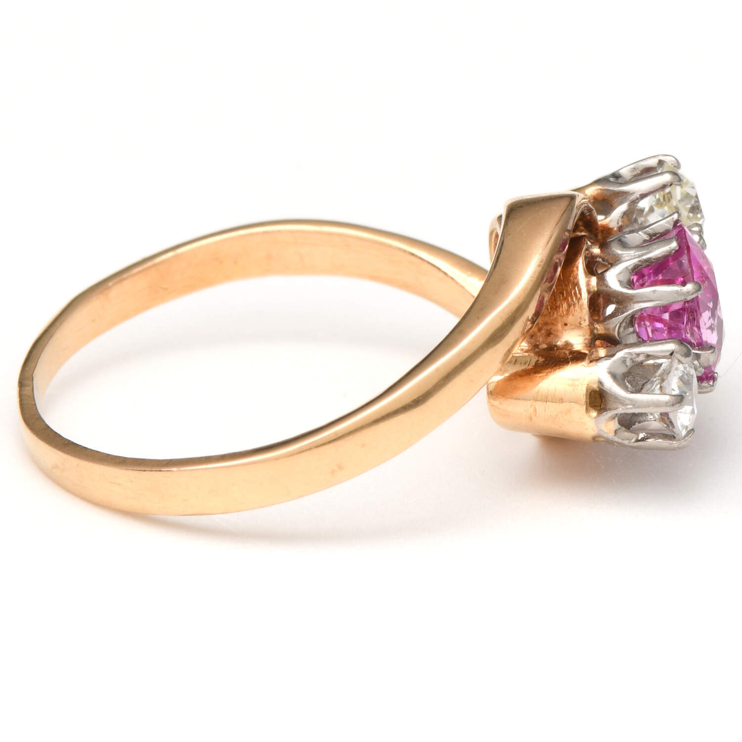 18KY Palladium Natural Pink Sapphire(1.15) & Diamond(0.30) Ring-4