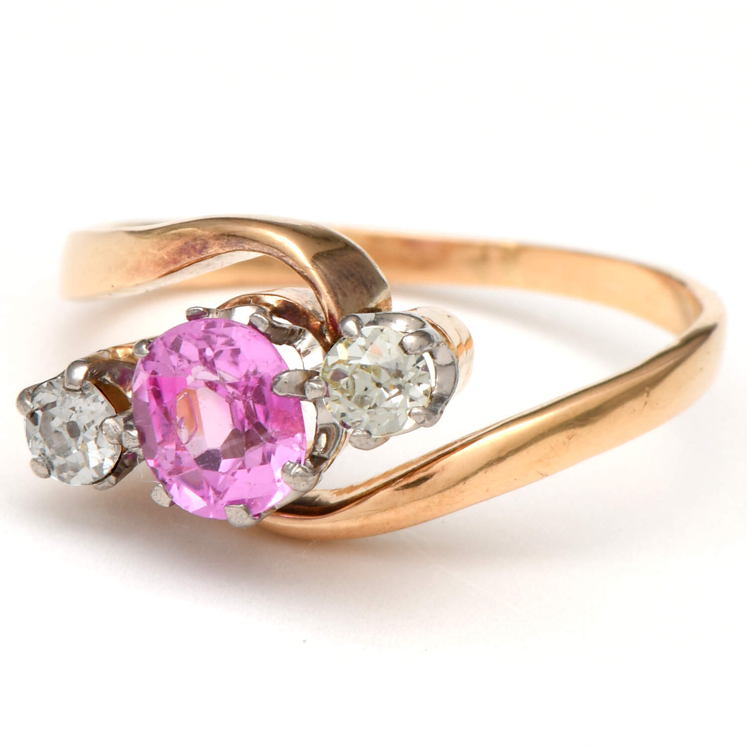 18KY Palladium Natural Pink Sapphire(1.15) & Diamond(0.30) Ring-1