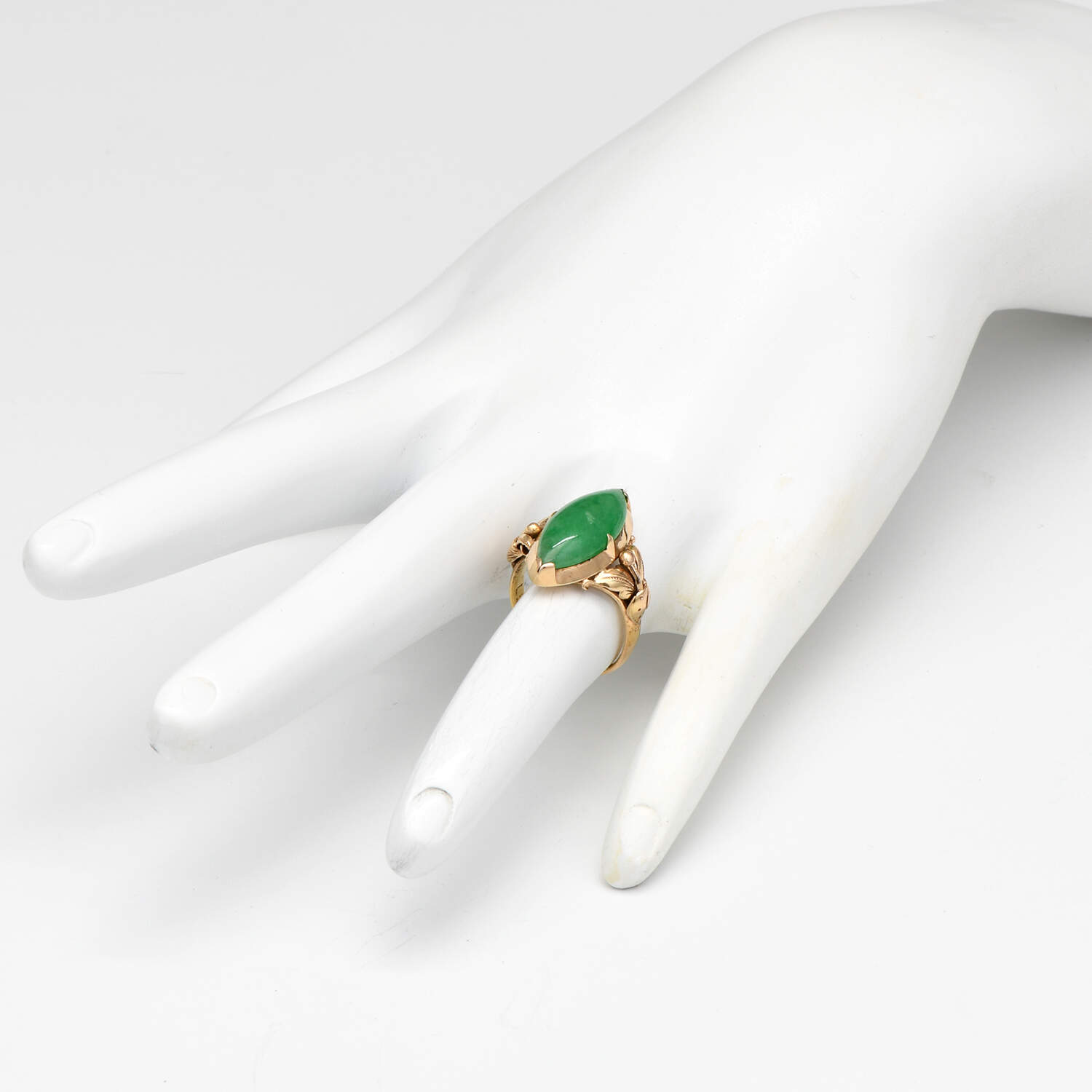 18KY Art Nouveau Navette Jadeite(2.5) Ring-6