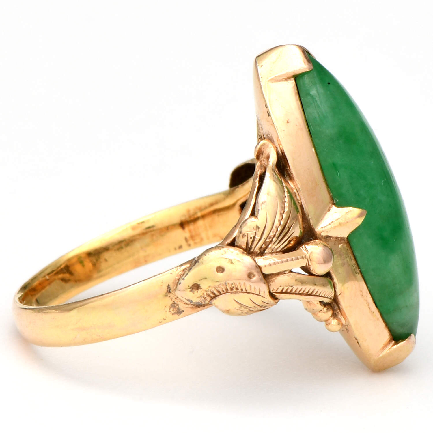 18KY Art Nouveau Navette Jadeite(2.5) Ring-4