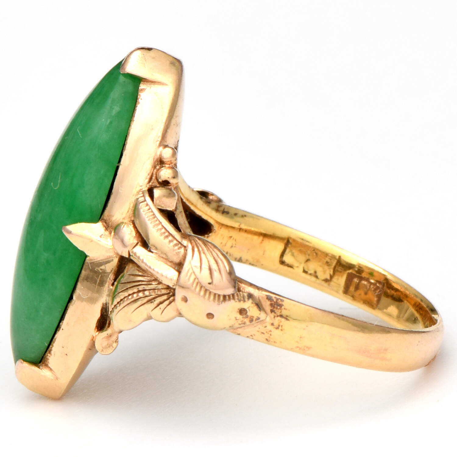 18KY Art Nouveau Navette Jadeite(2.5) Ring-3
