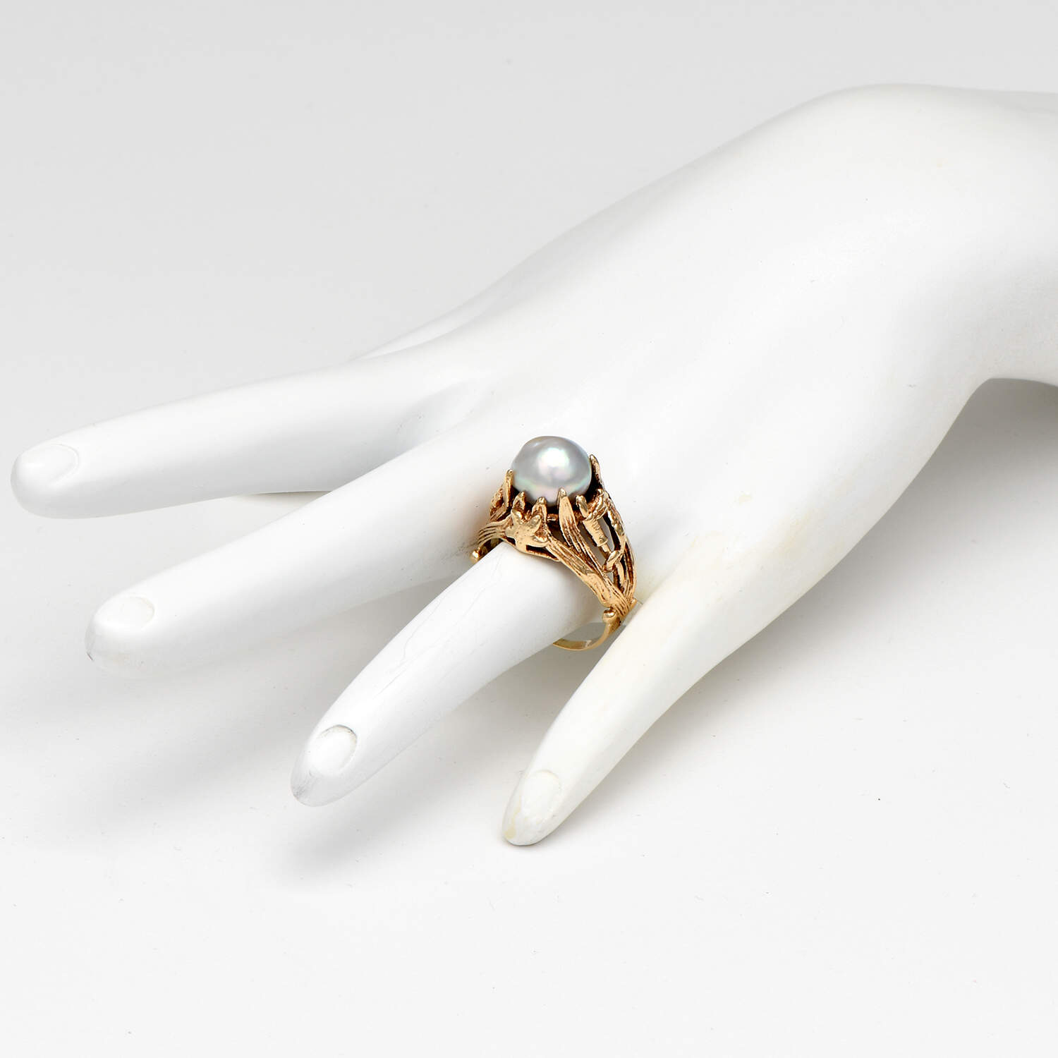 12KY Brutalist Gray Pearl(10.1mm) Ocean Inspired Ring-6