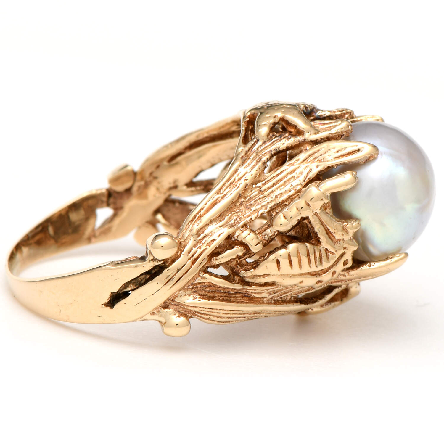12KY Brutalist Gray Pearl(10.1mm) Ocean Inspired Ring-4